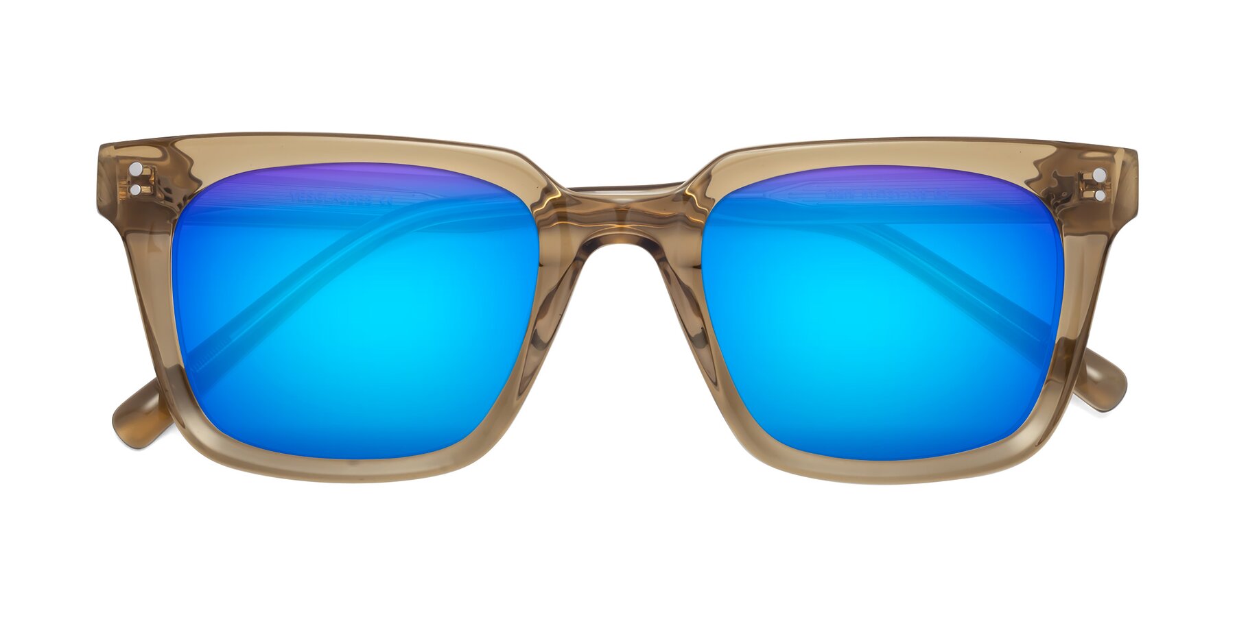 Folded Front of Clark in Tan with Blue Mirrored Lenses
