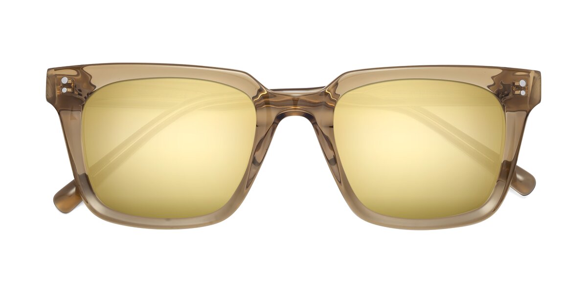 Caramel Oversized Thick Square Mirrored Sunglasses with Gold Sunwear ...