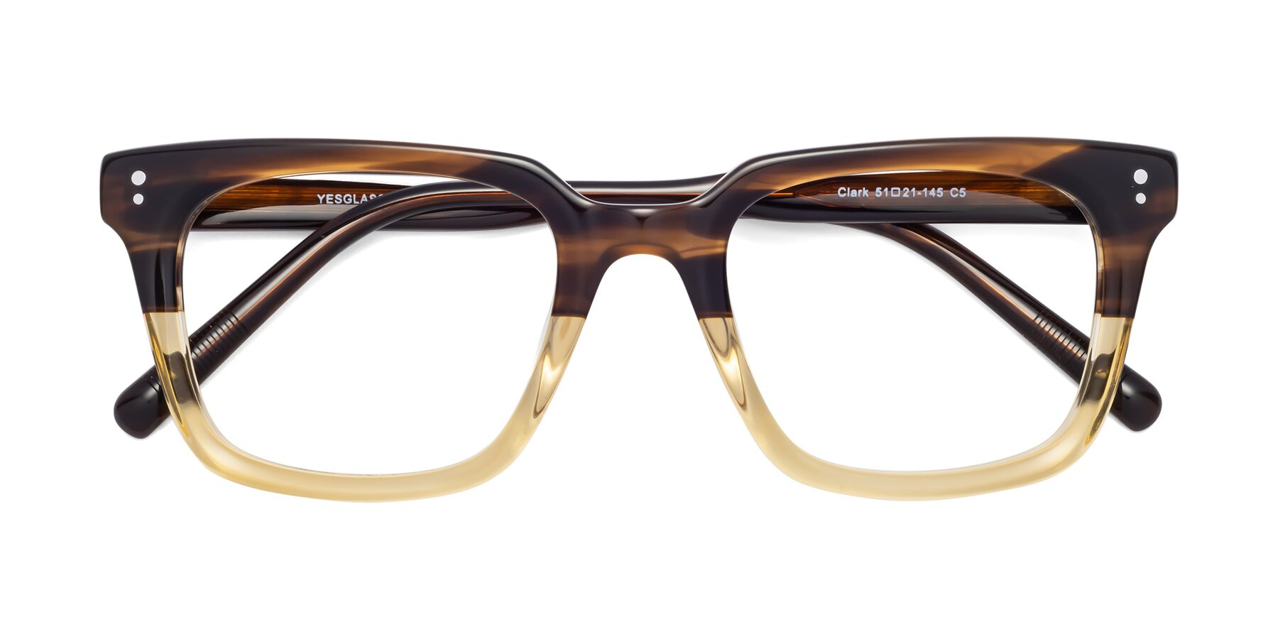 Folded Front of Clark in Brown-Oak with Clear Reading Eyeglass Lenses
