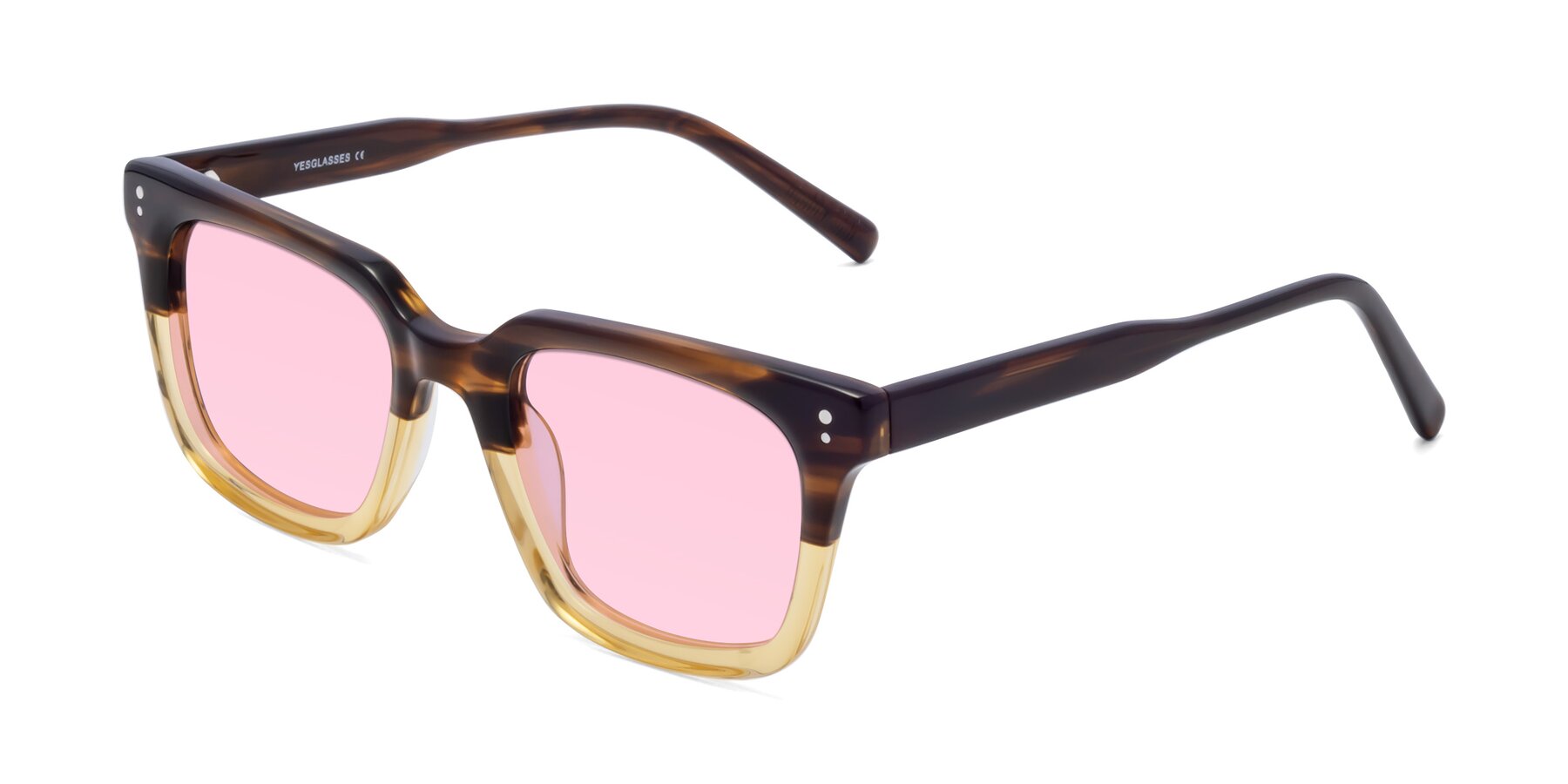 Angle of Clark in Brown-Oak with Light Pink Tinted Lenses