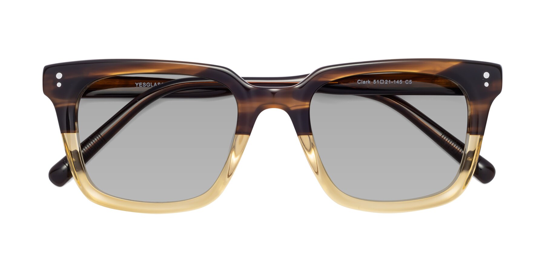 Folded Front of Clark in Brown-Oak with Light Gray Tinted Lenses