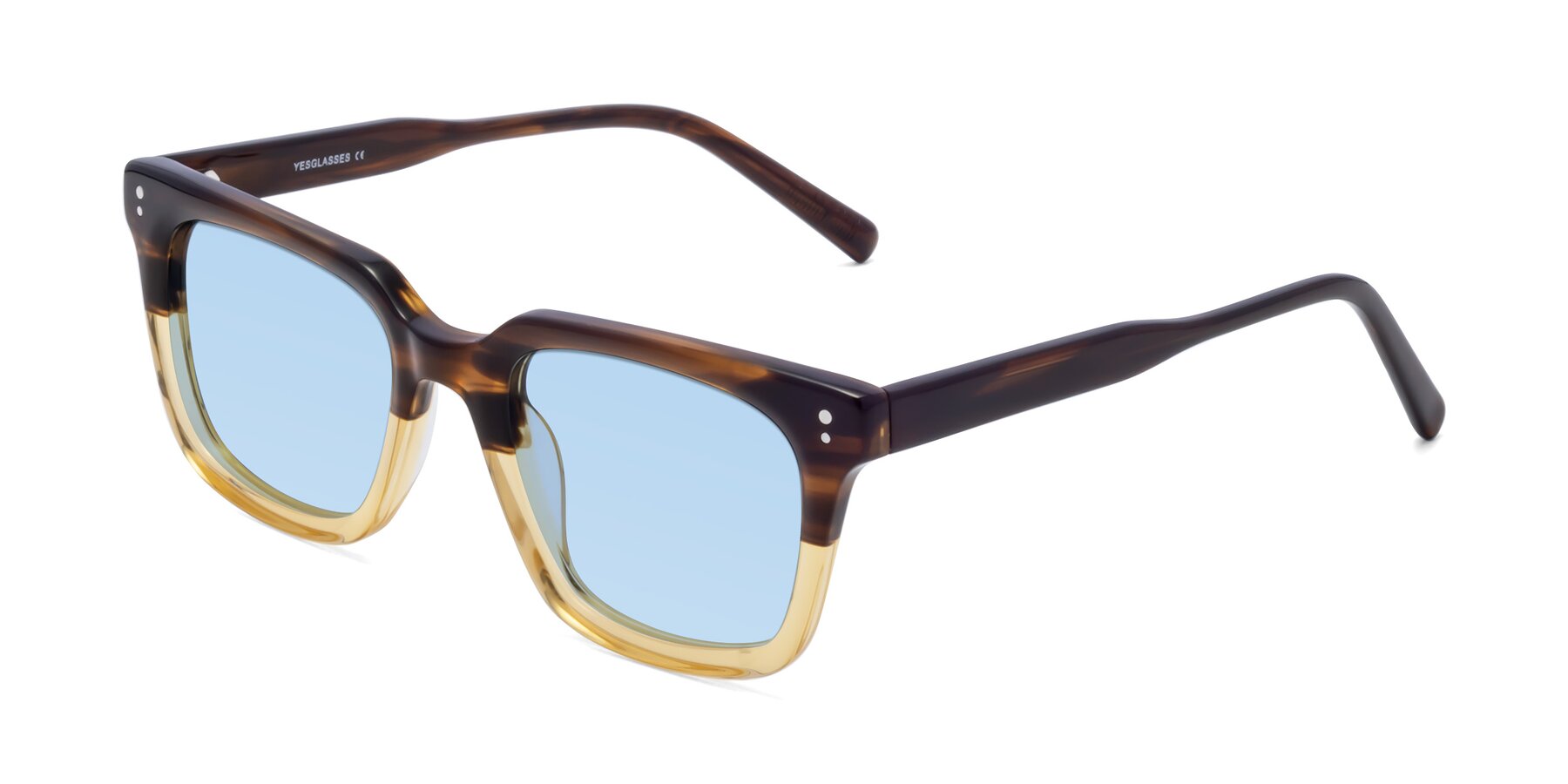 Angle of Clark in Brown-Oak with Light Blue Tinted Lenses