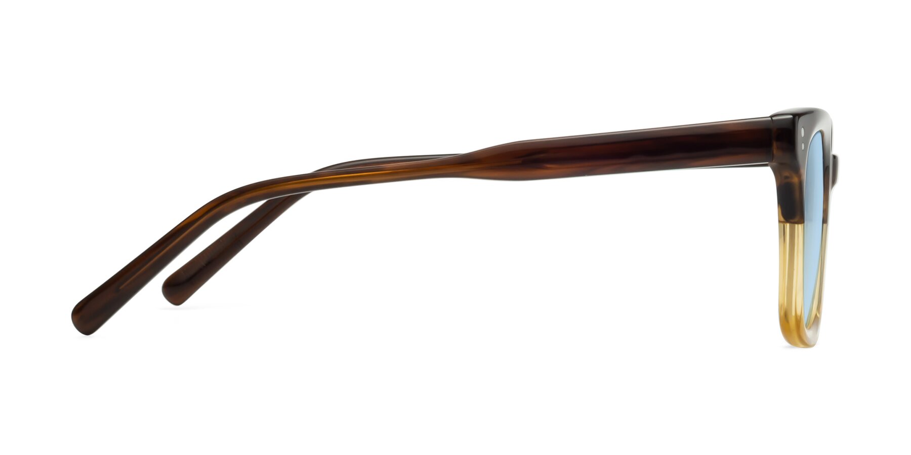 Side of Clark in Brown-Oak with Light Blue Tinted Lenses