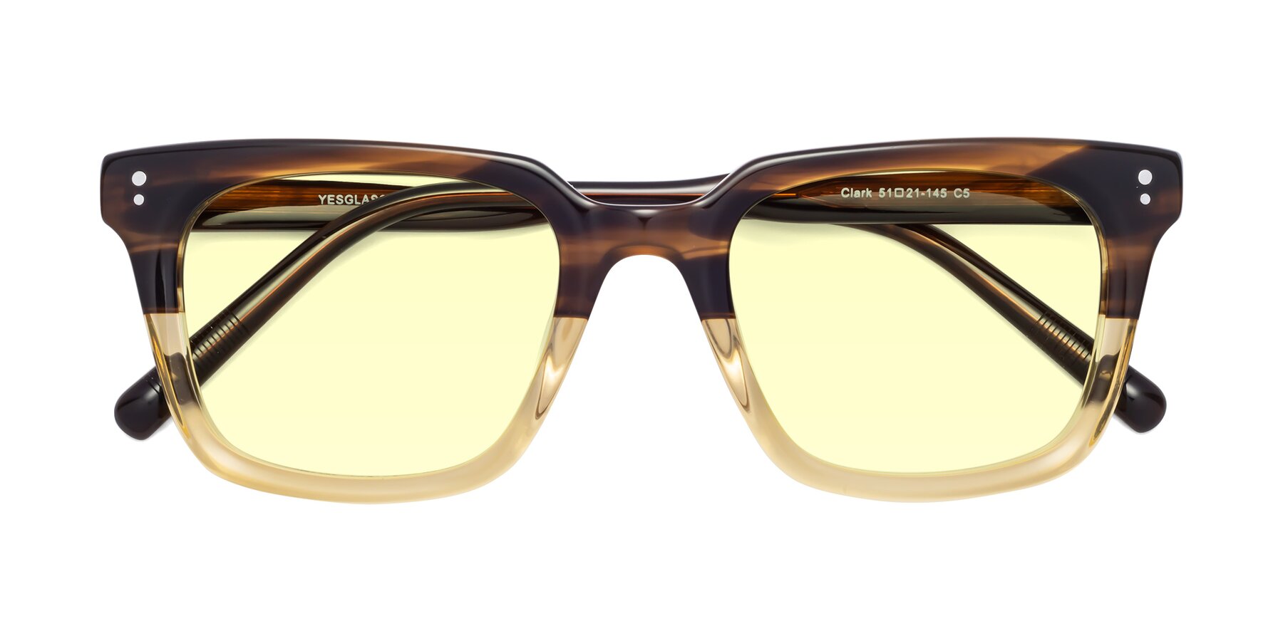 Folded Front of Clark in Brown-Oak with Light Yellow Tinted Lenses