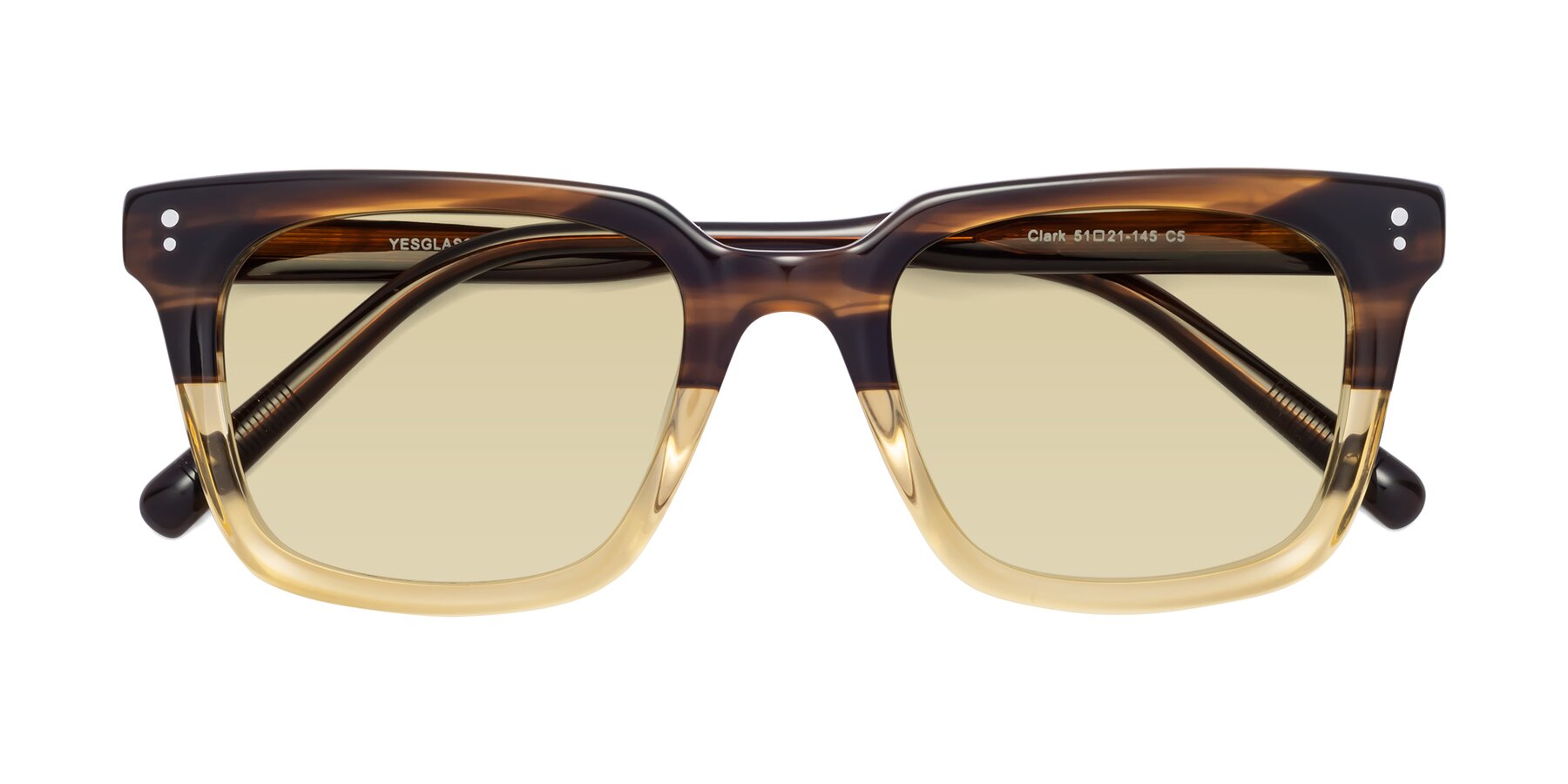 Folded Front of Clark in Brown-Oak with Light Champagne Tinted Lenses