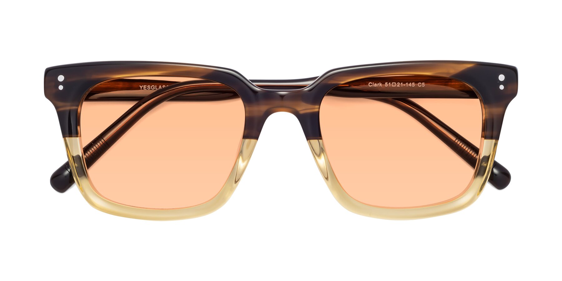 Folded Front of Clark in Brown-Oak with Light Orange Tinted Lenses