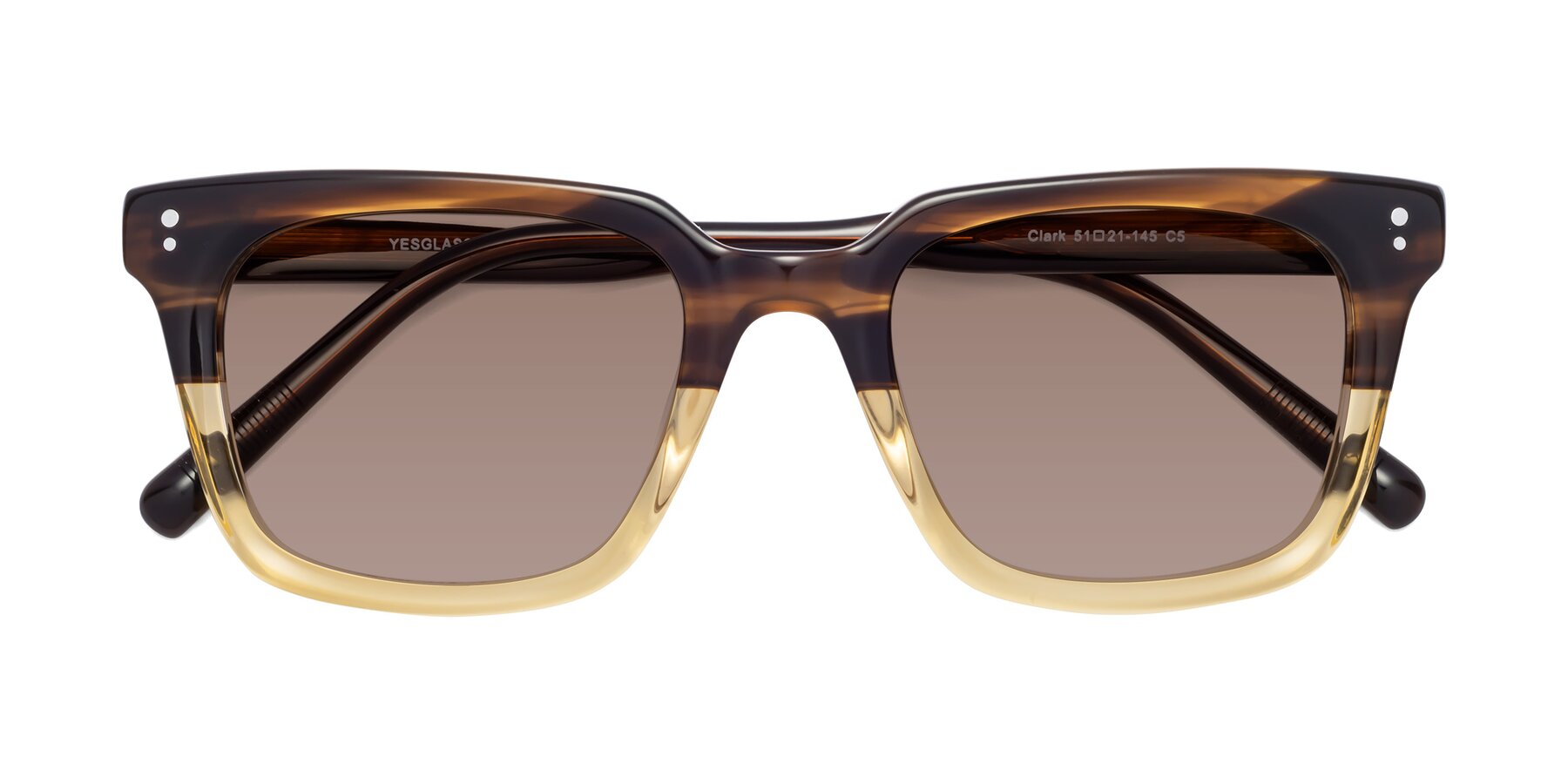 Folded Front of Clark in Brown-Oak with Medium Brown Tinted Lenses