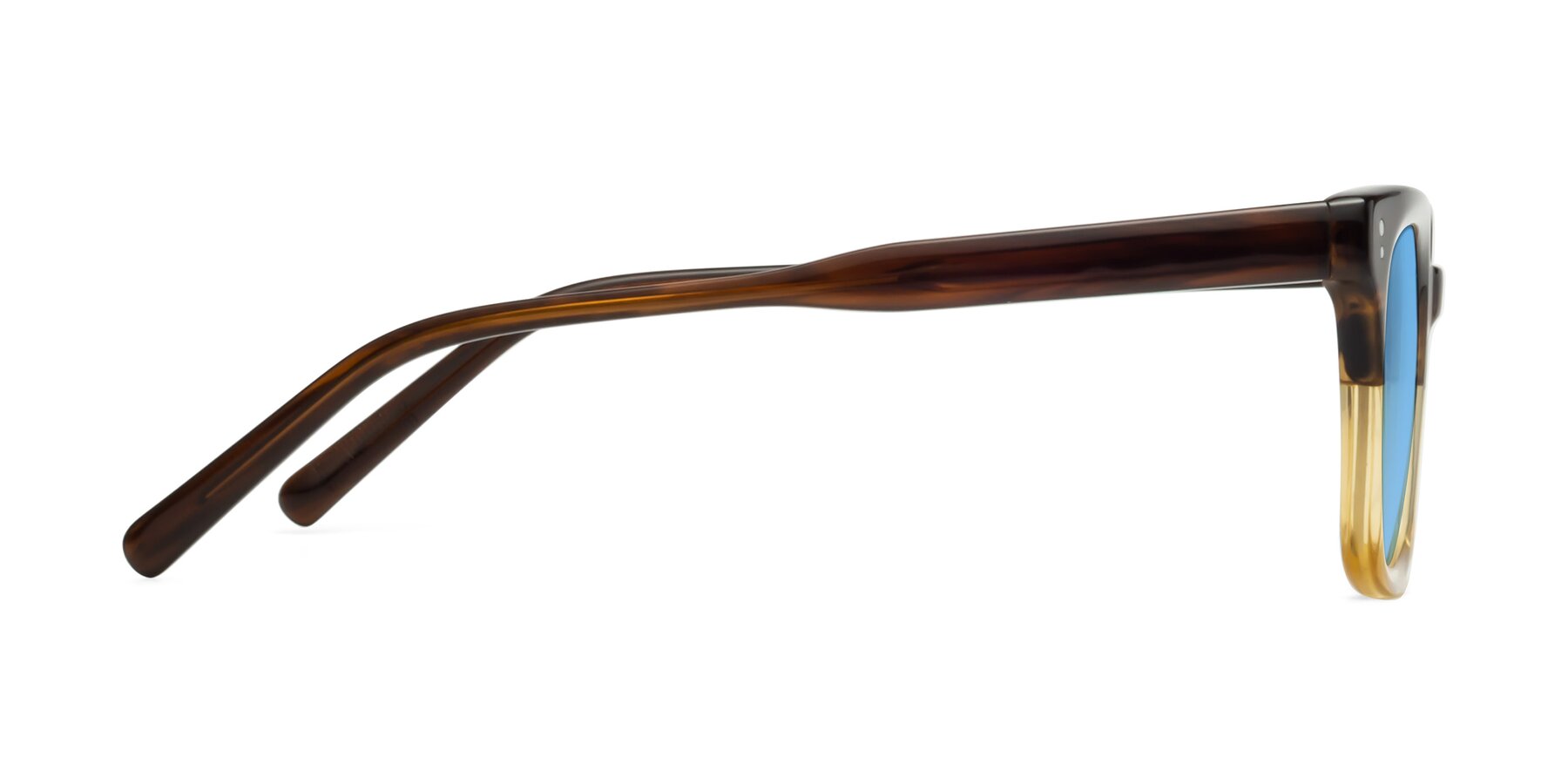 Side of Clark in Brown-Oak with Medium Blue Tinted Lenses