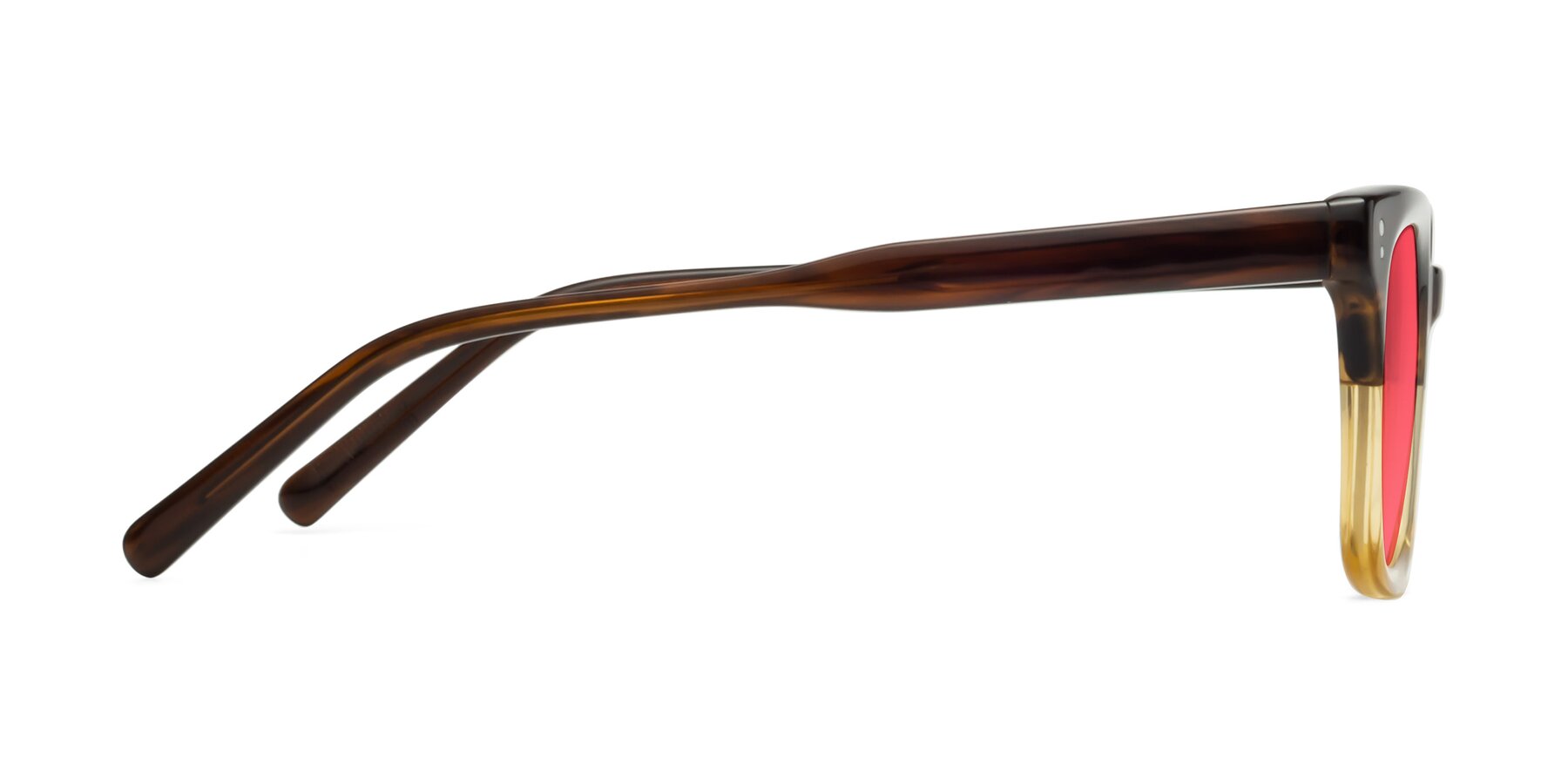 Side of Clark in Brown-Oak with Red Tinted Lenses