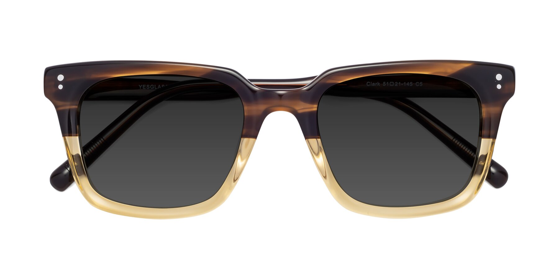 Folded Front of Clark in Brown-Oak with Gray Tinted Lenses