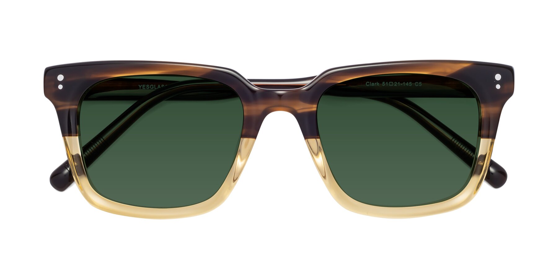 Folded Front of Clark in Brown-Oak with Green Tinted Lenses