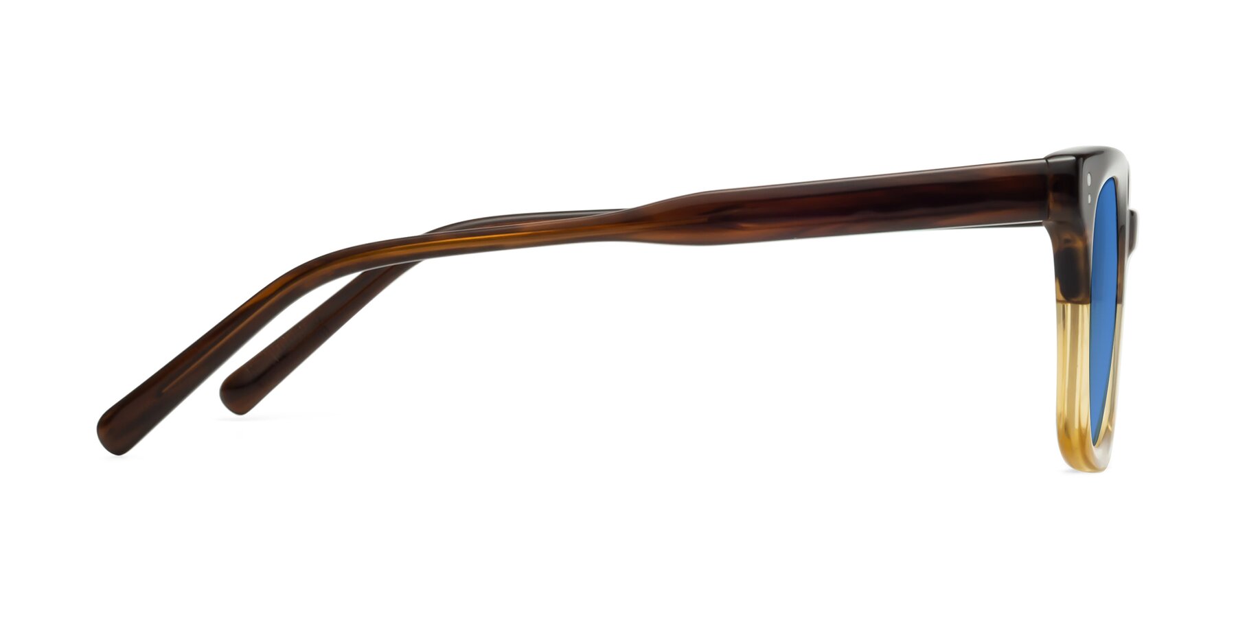 Side of Clark in Brown-Oak with Blue Tinted Lenses