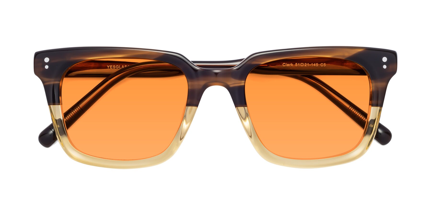 Folded Front of Clark in Brown-Oak with Orange Tinted Lenses