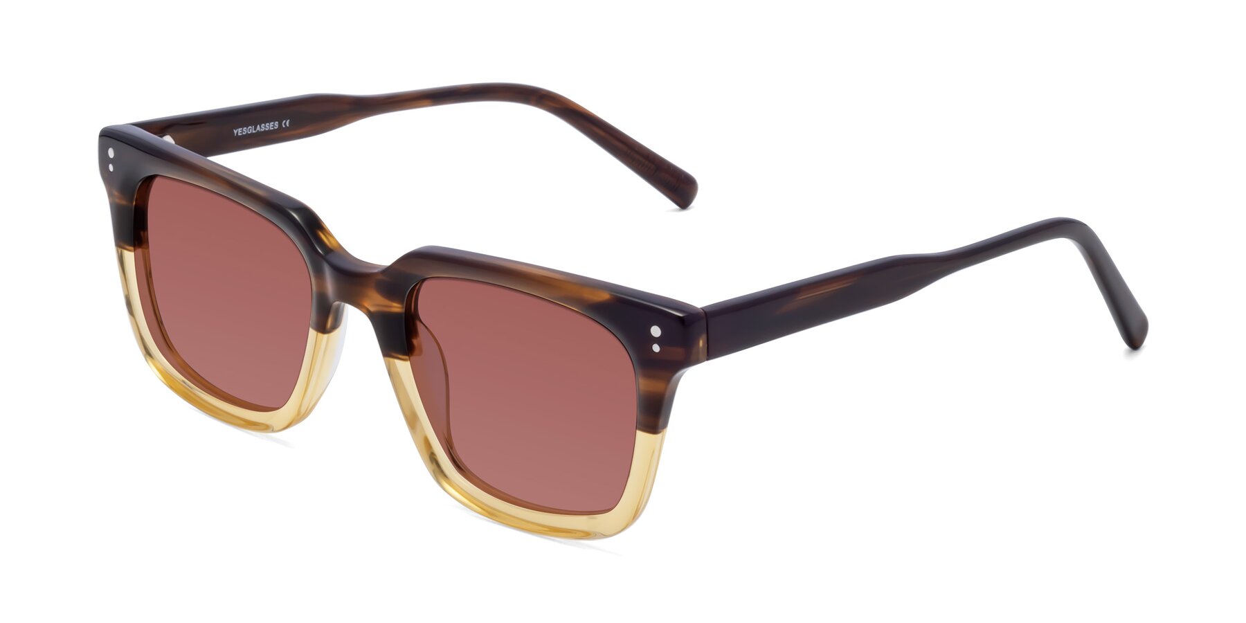 Angle of Clark in Brown-Oak with Garnet Tinted Lenses