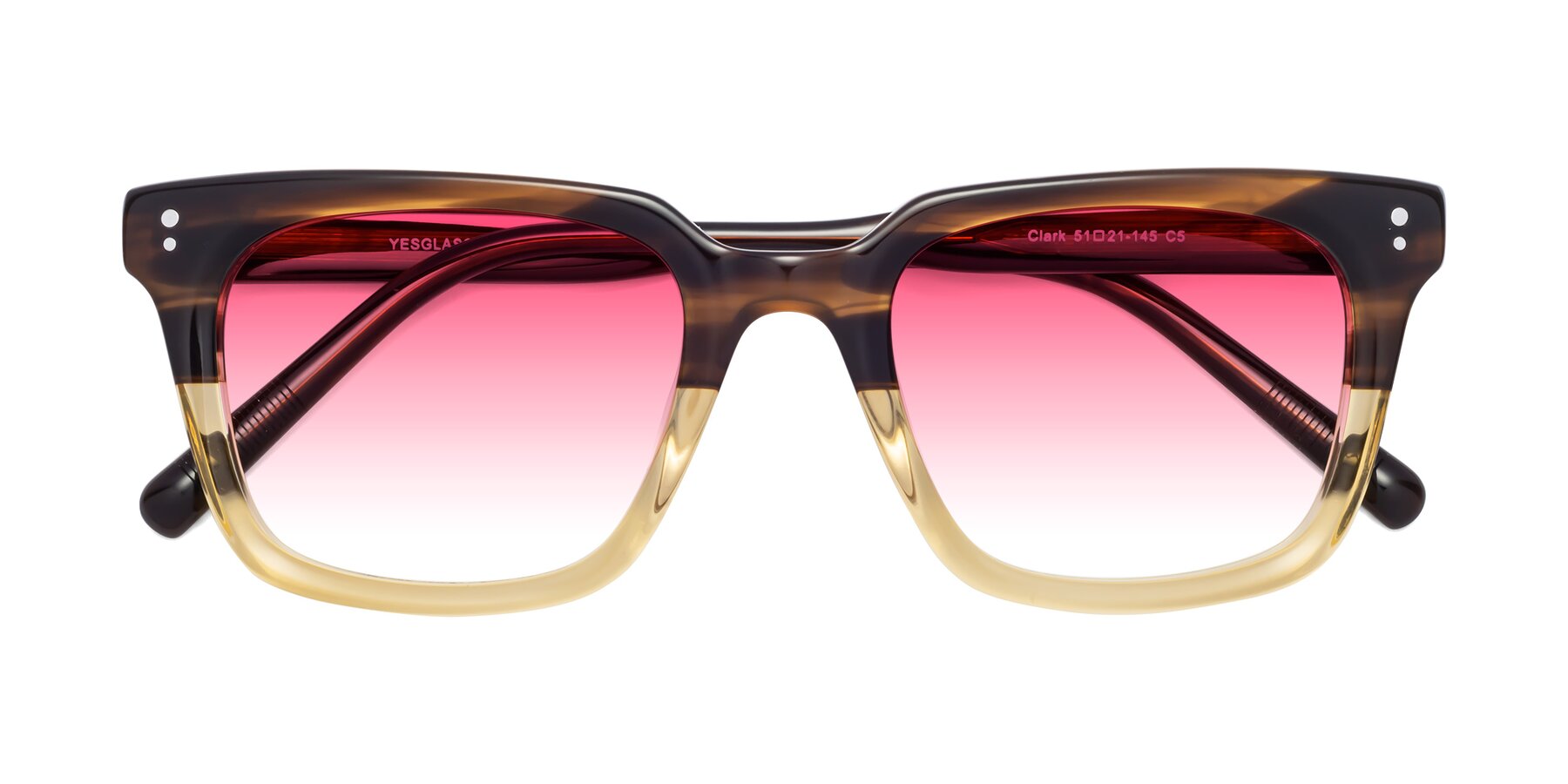 Folded Front of Clark in Brown-Oak with Pink Gradient Lenses