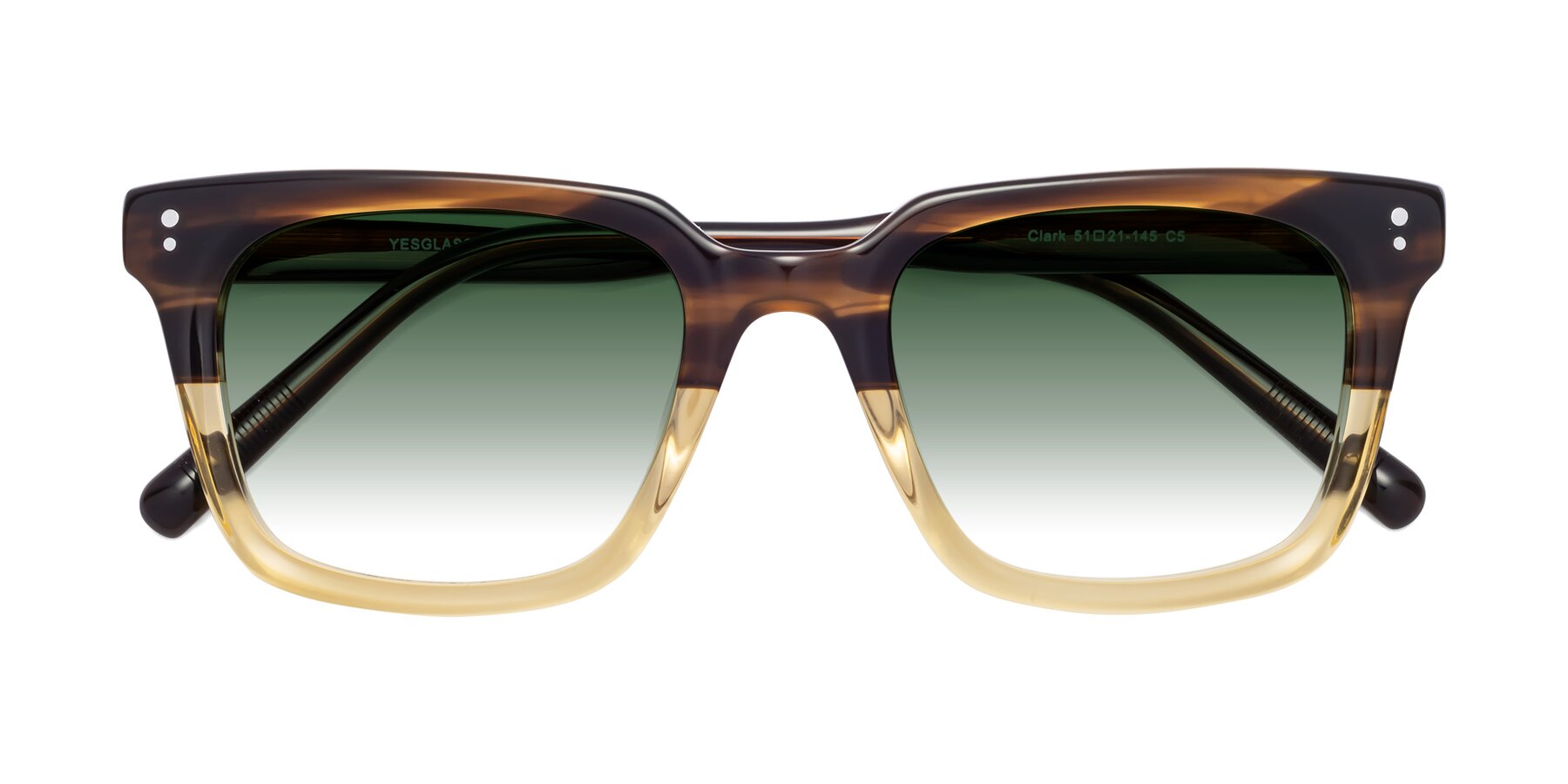 Folded Front of Clark in Brown-Oak with Green Gradient Lenses
