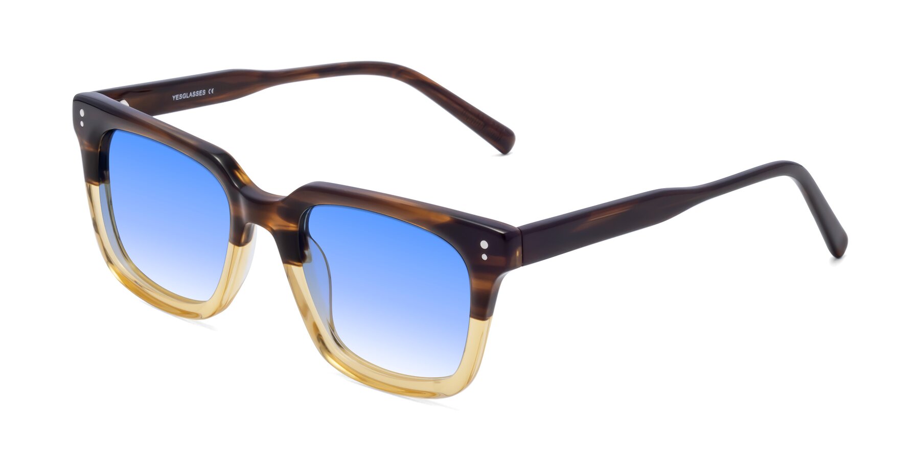 Angle of Clark in Brown-Oak with Blue Gradient Lenses