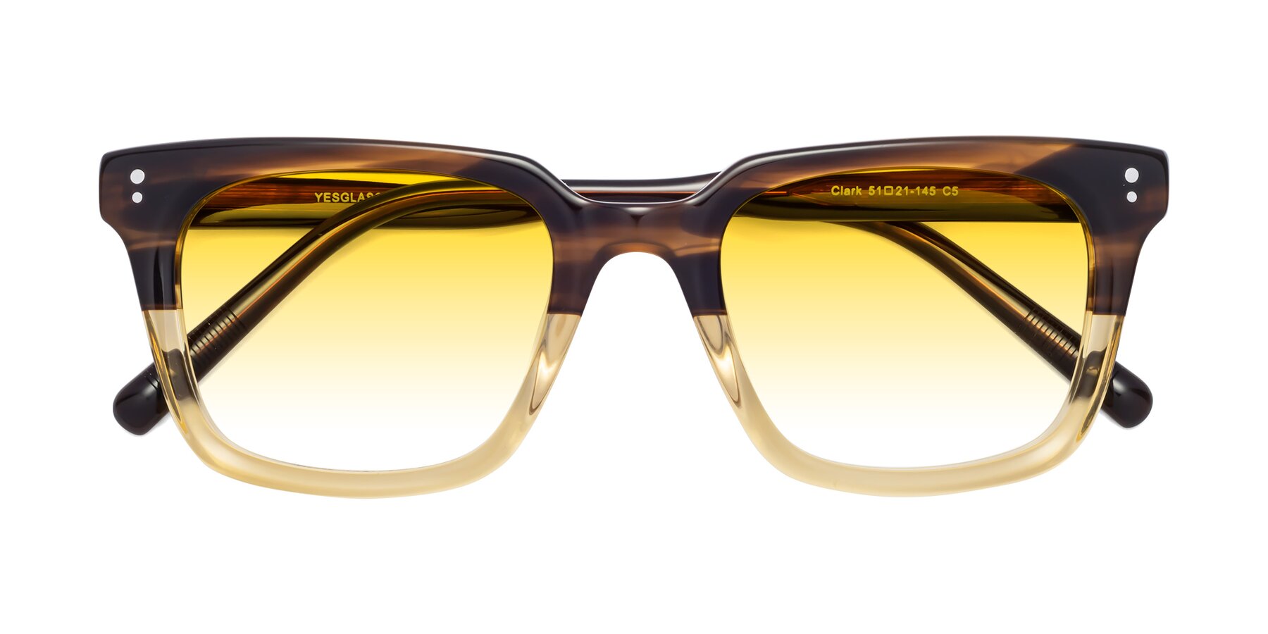 Folded Front of Clark in Brown-Oak with Yellow Gradient Lenses