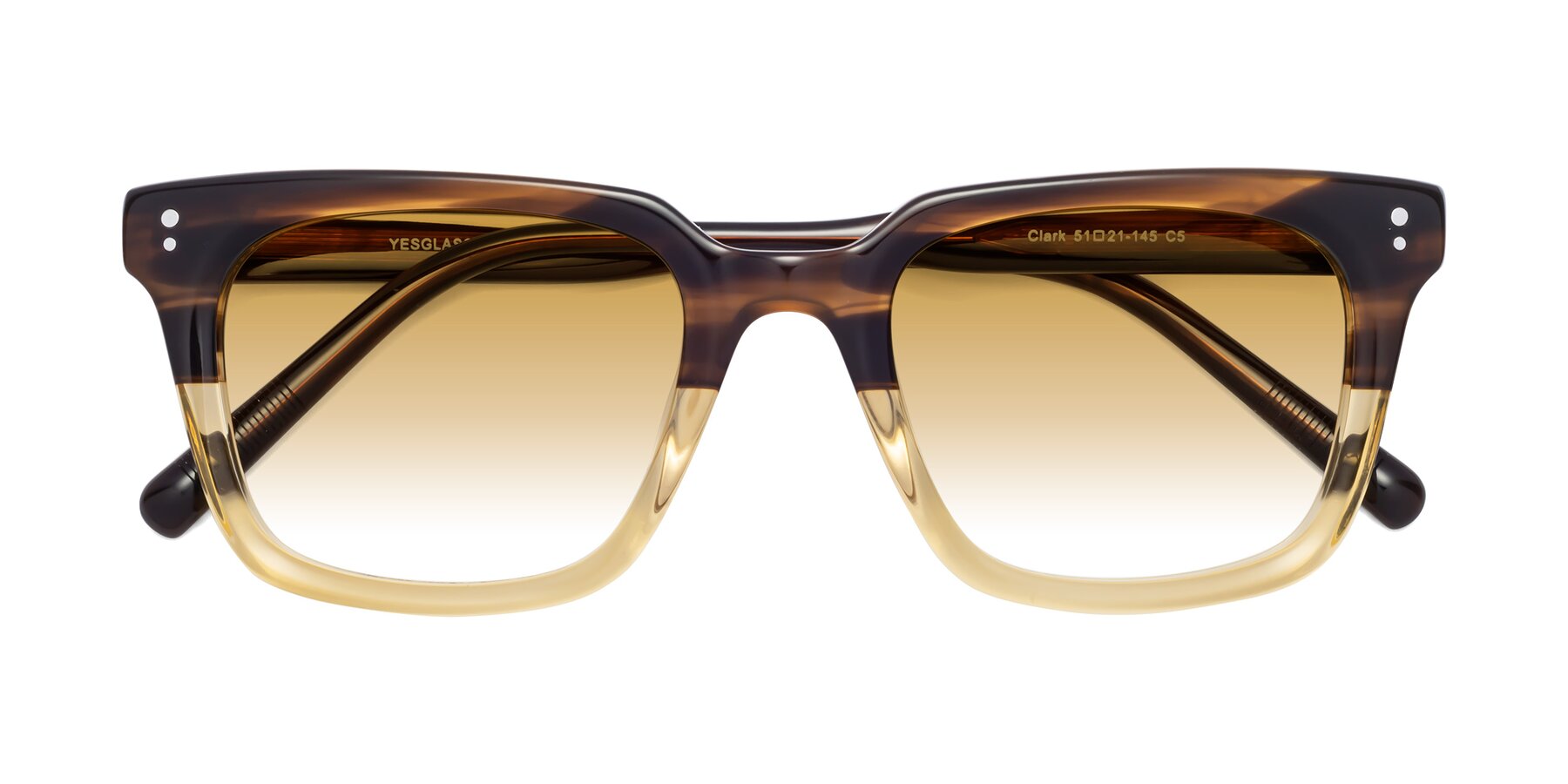 Folded Front of Clark in Brown-Oak with Champagne Gradient Lenses