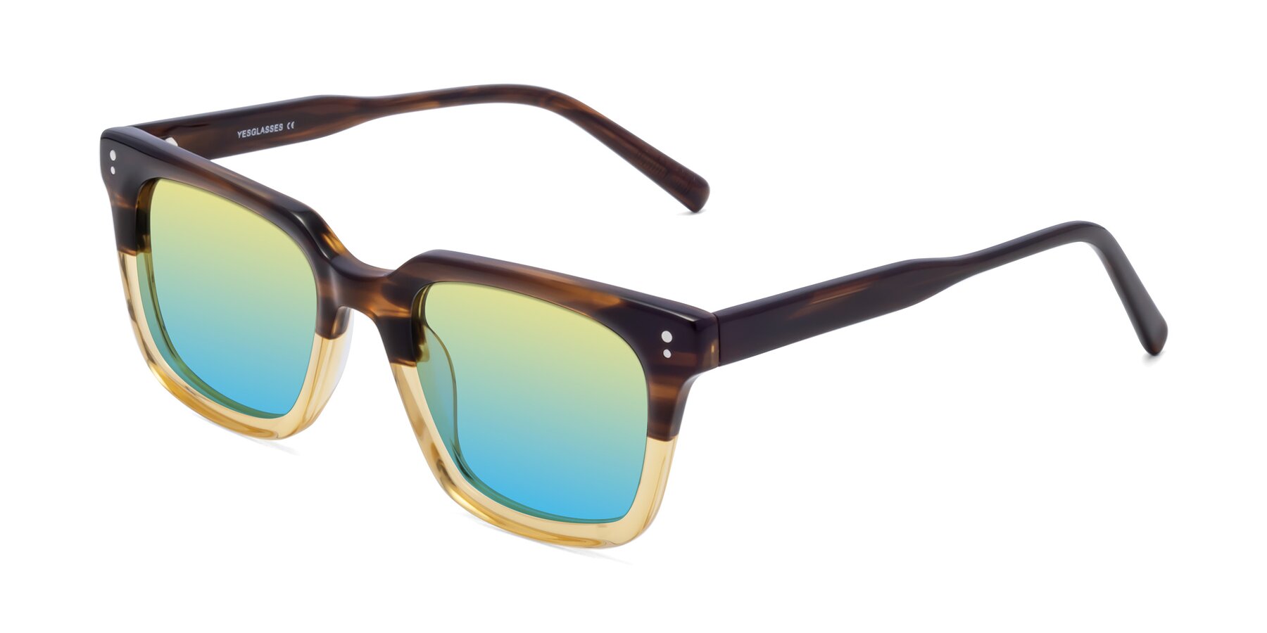 Angle of Clark in Brown-Oak with Yellow / Blue Gradient Lenses