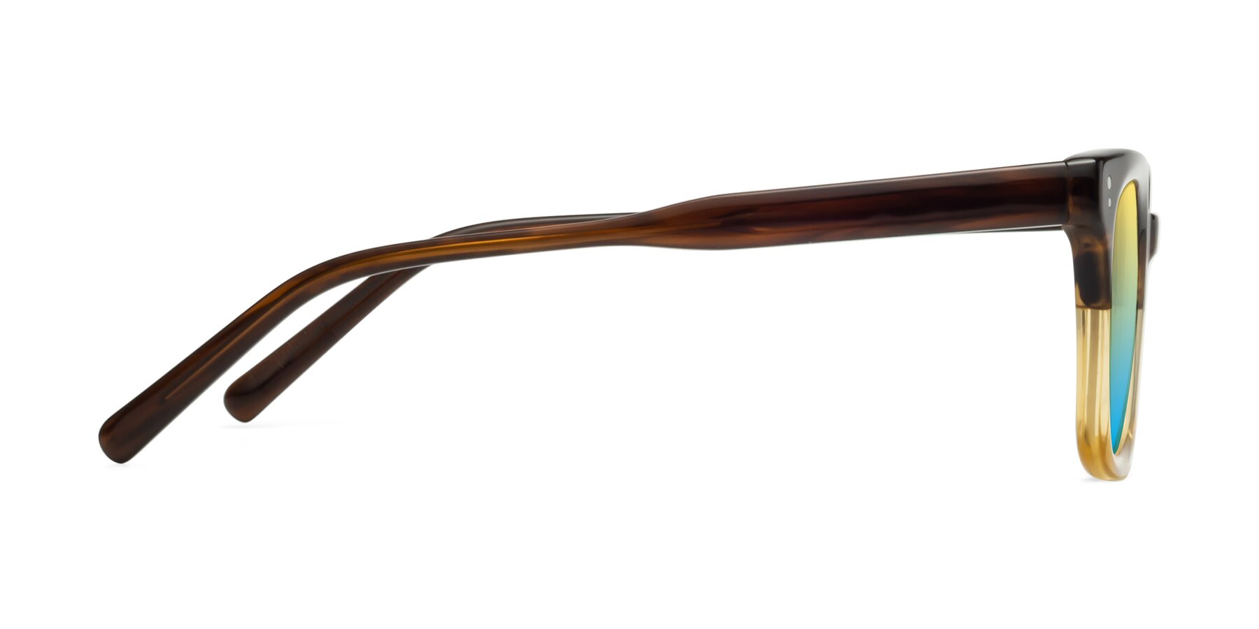 Side of Clark in Brown-Oak with Yellow / Blue Gradient Lenses