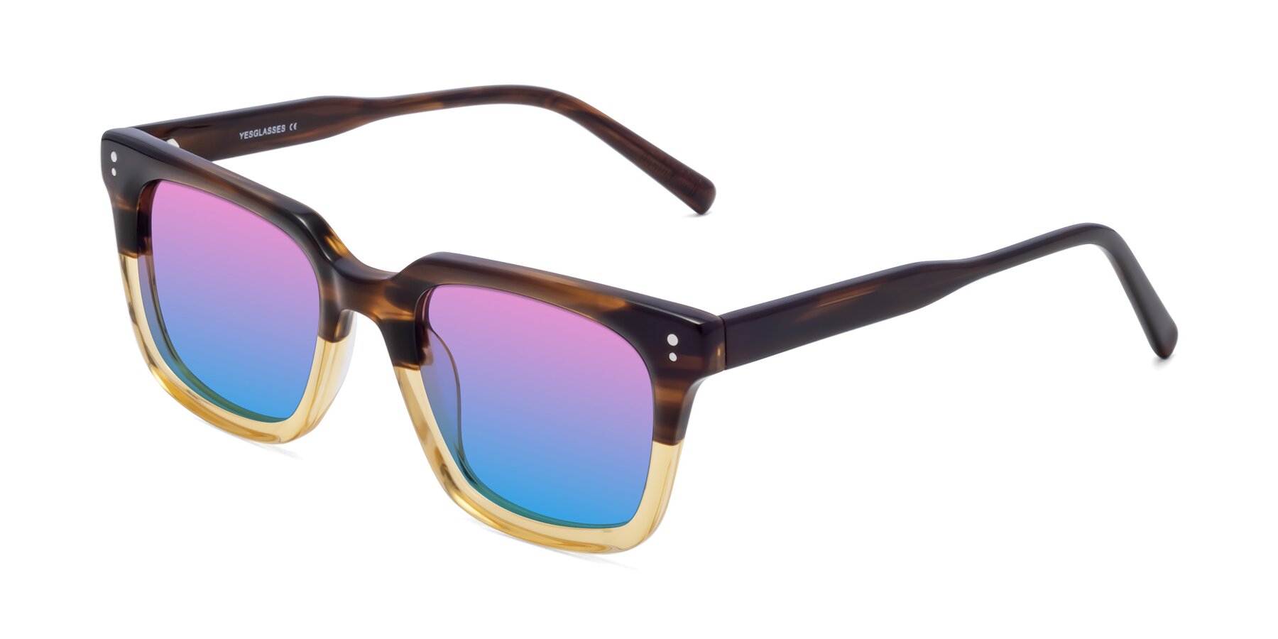 Angle of Clark in Brown-Oak with Pink / Blue Gradient Lenses