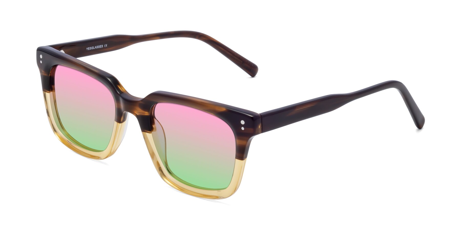 Angle of Clark in Brown-Oak with Pink / Green Gradient Lenses