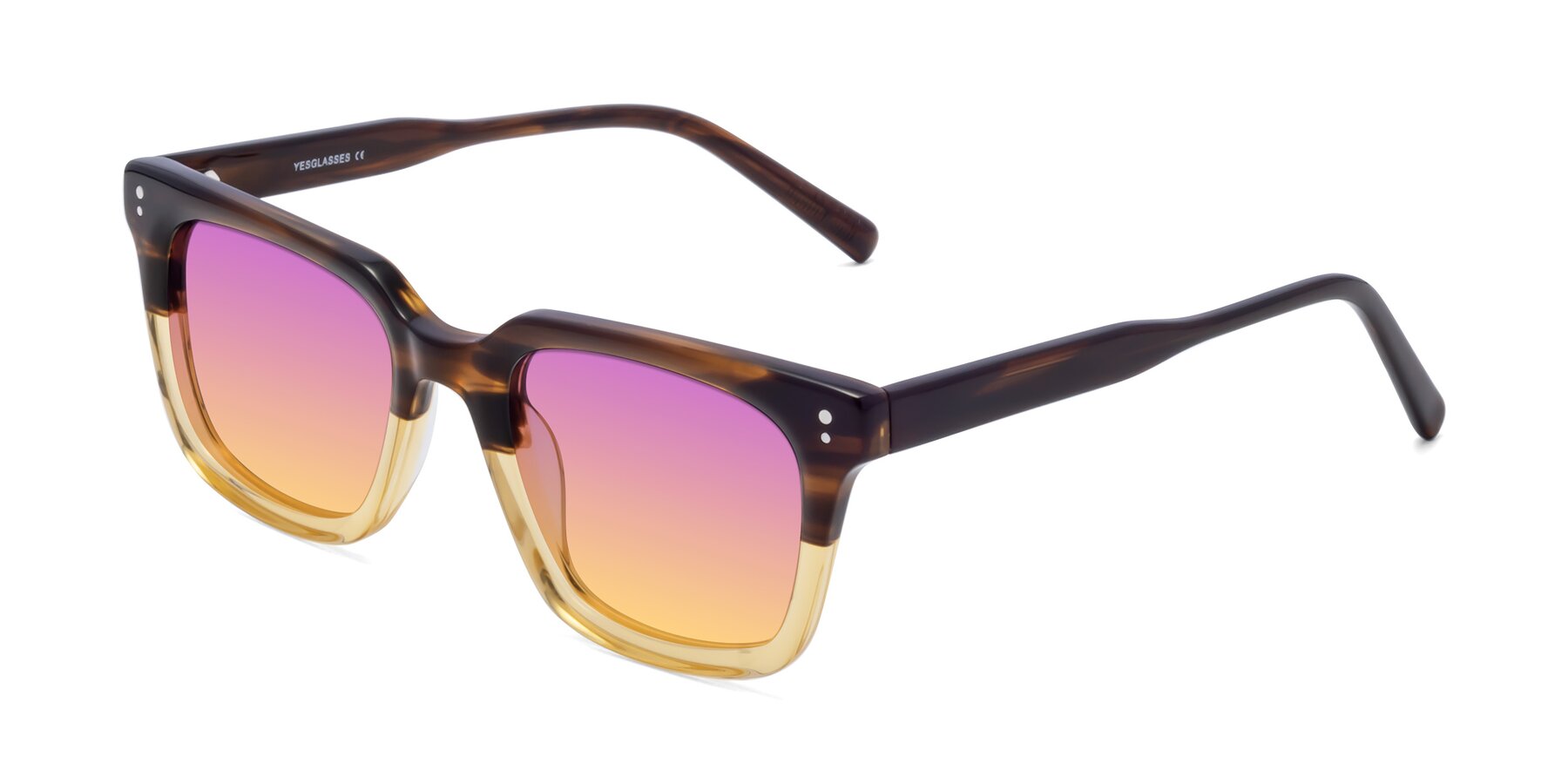 Angle of Clark in Brown-Oak with Purple / Yellow Gradient Lenses