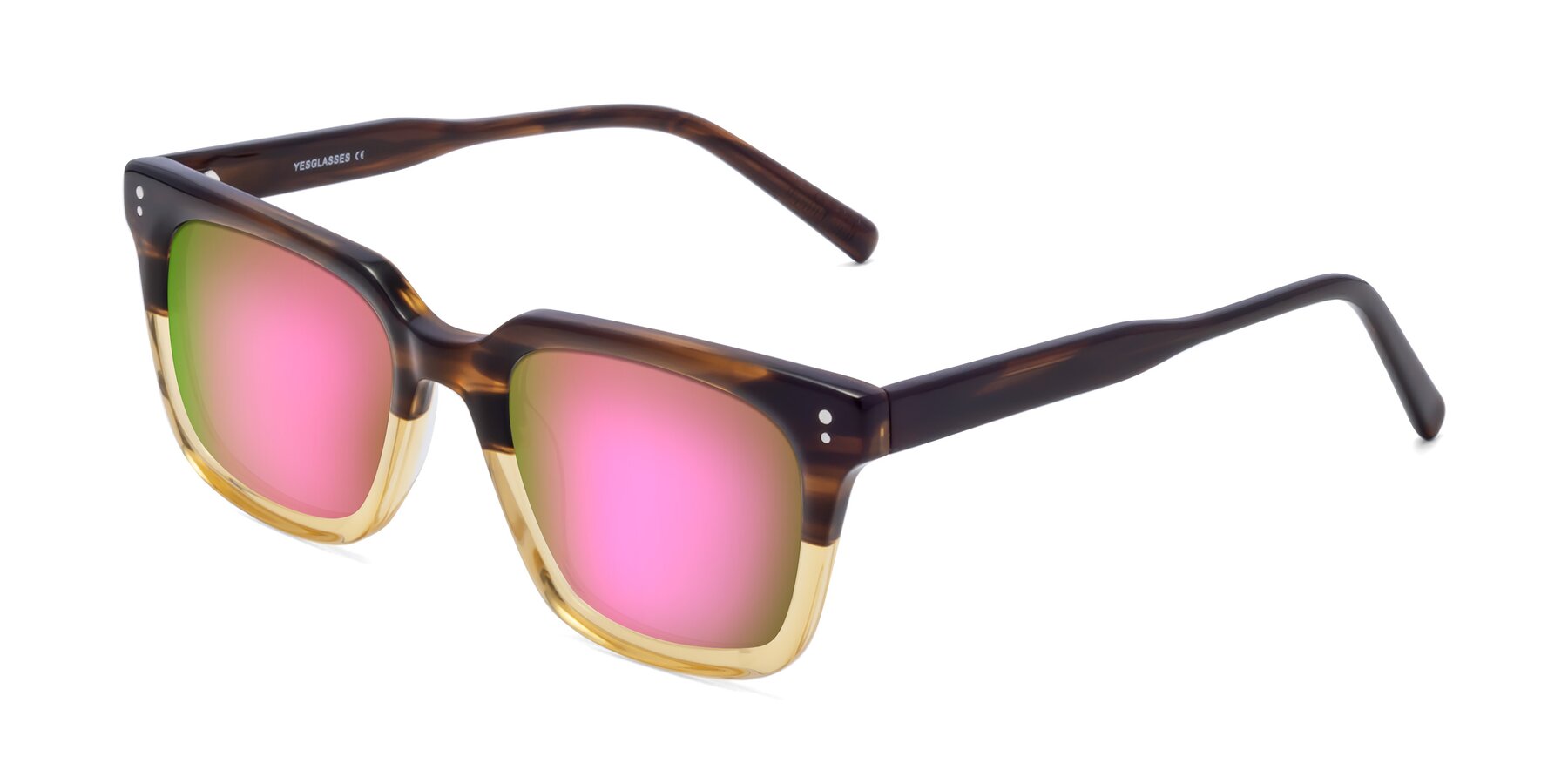 Angle of Clark in Brown-Oak with Pink Mirrored Lenses