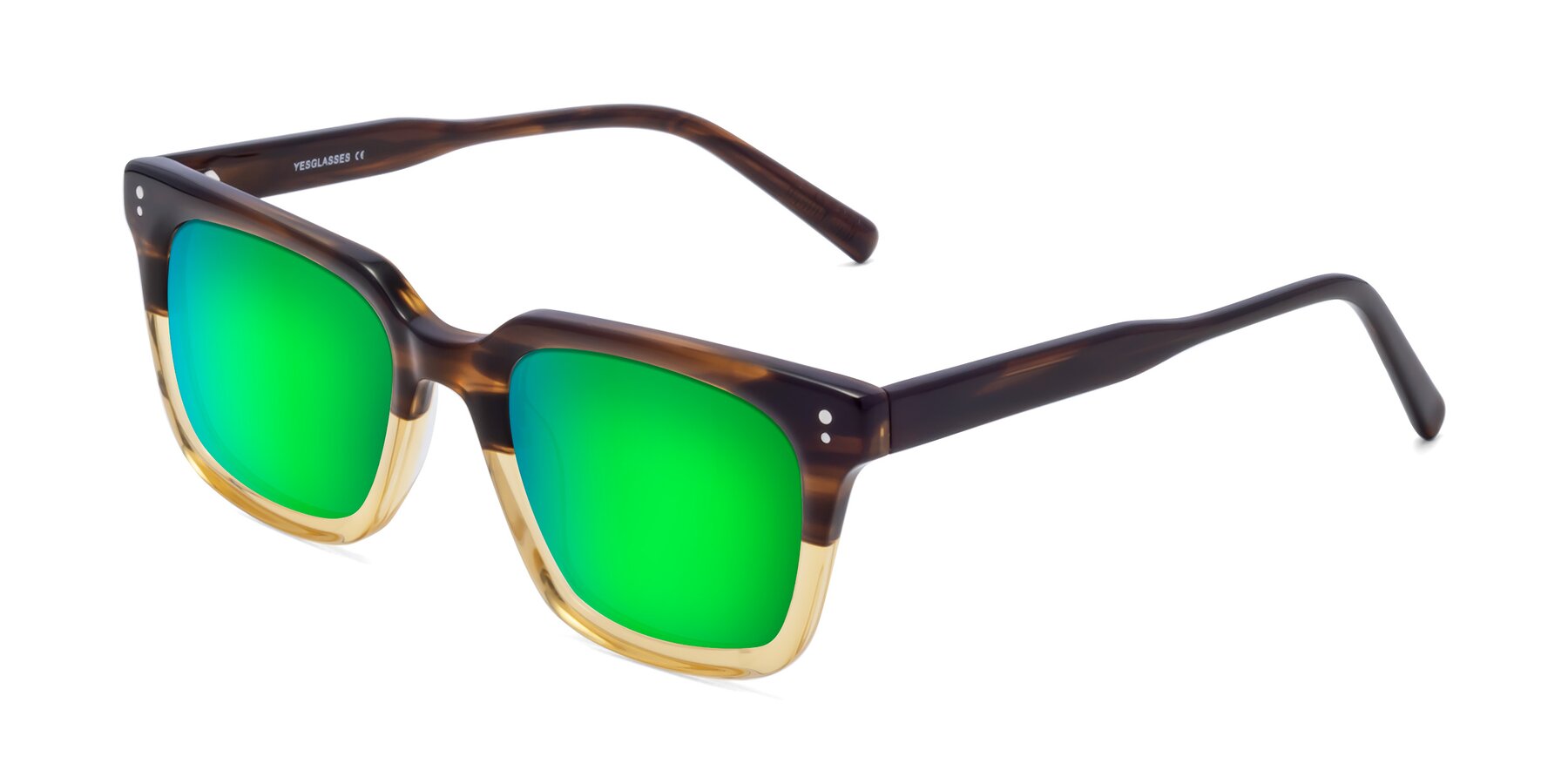 Angle of Clark in Brown-Oak with Green Mirrored Lenses