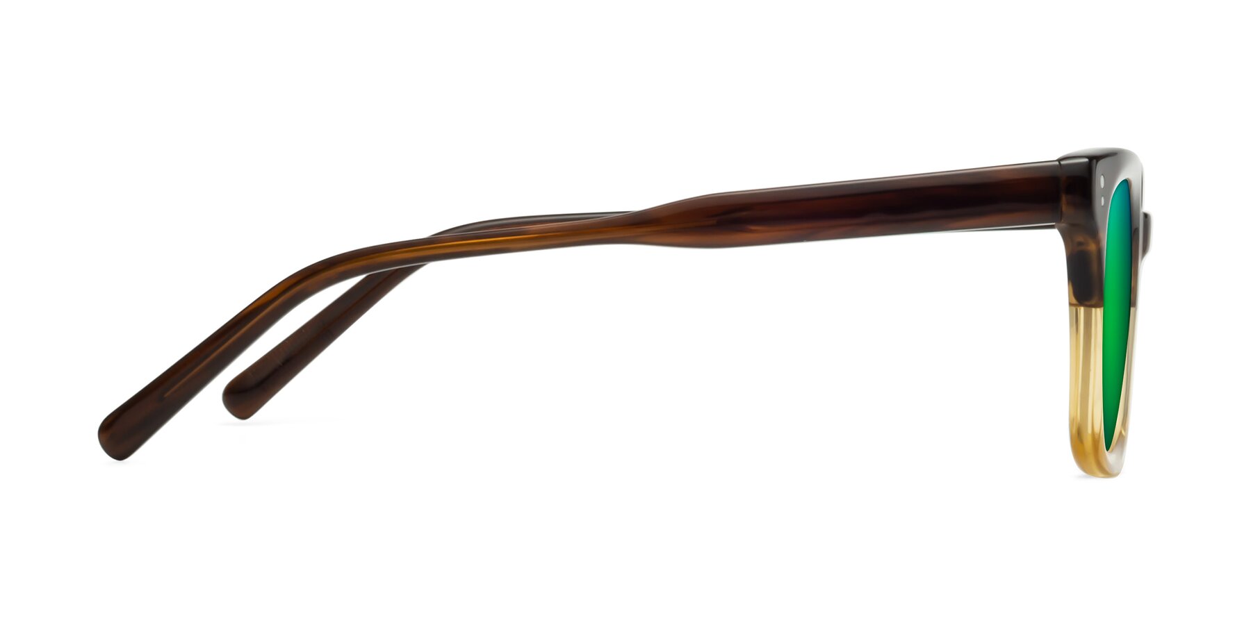 Side of Clark in Brown-Oak with Green Mirrored Lenses