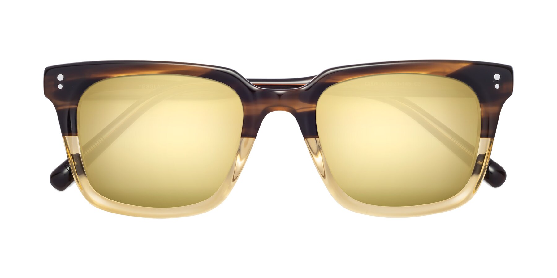 Folded Front of Clark in Brown-Oak with Gold Mirrored Lenses