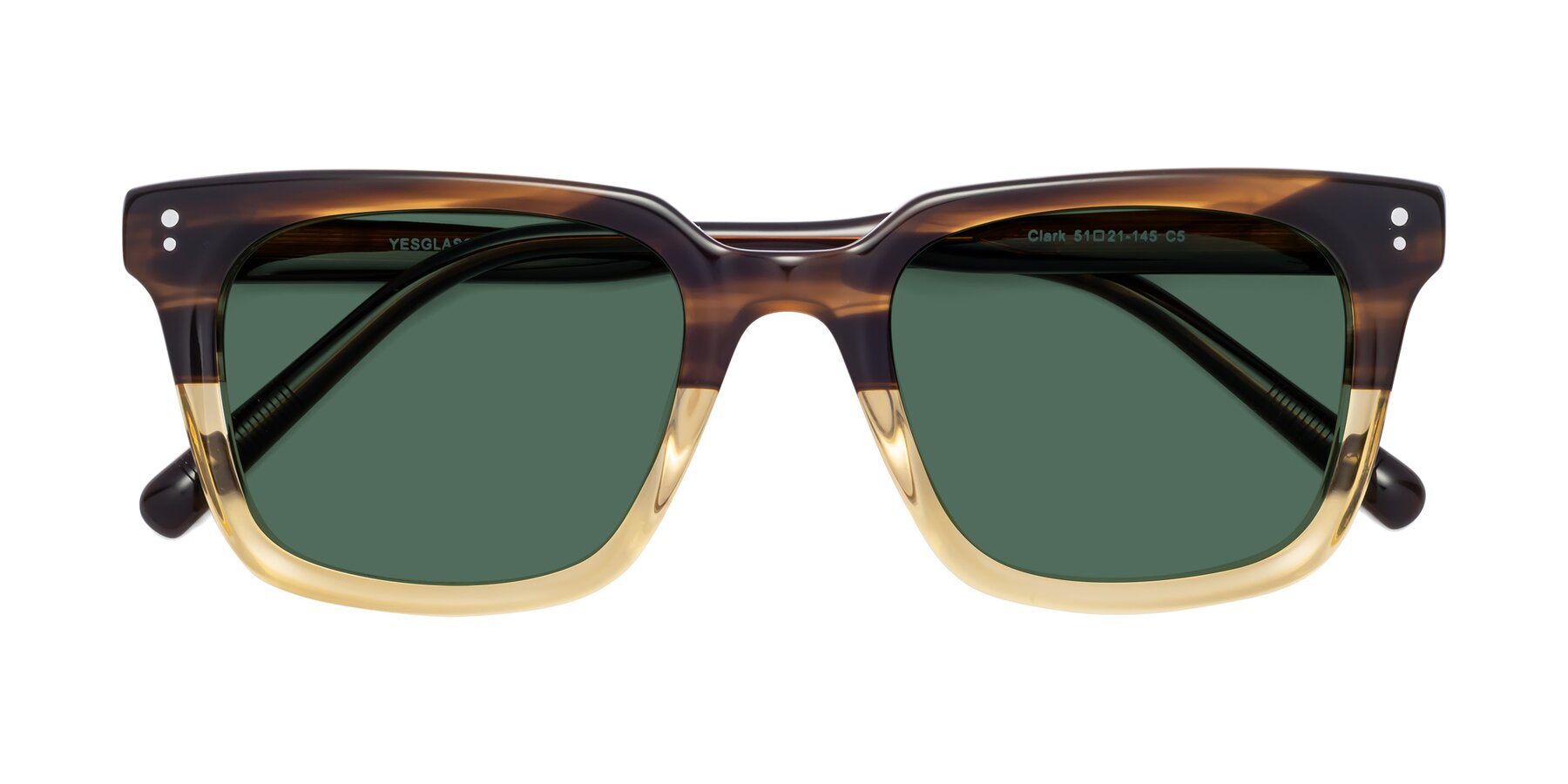 Folded Front of Clark in Brown-Oak with Green Polarized Lenses