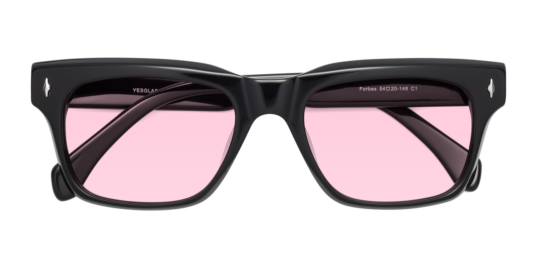 Folded Front of Forbes in Black with Light Pink Tinted Lenses