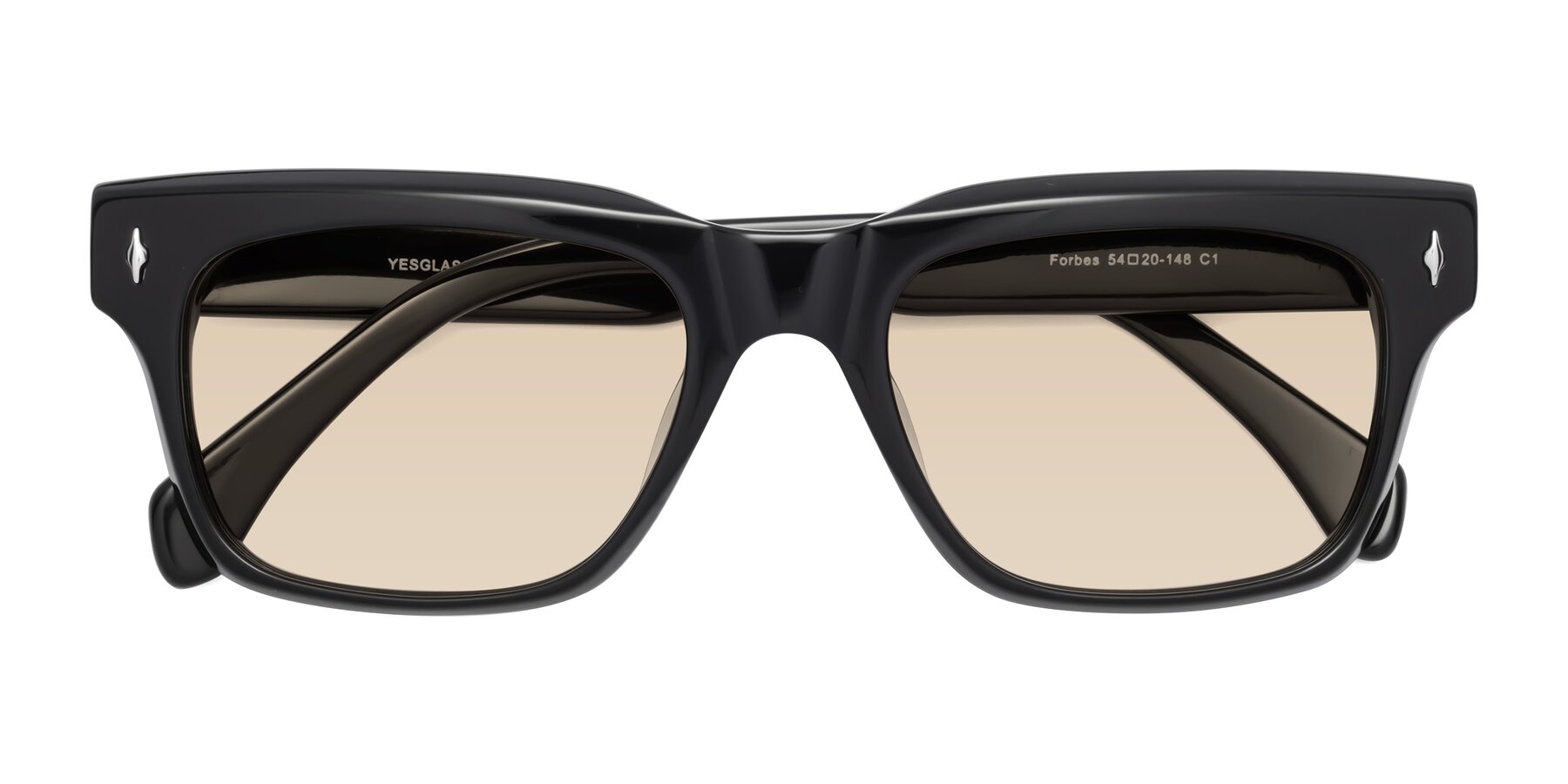 Folded Front of Forbes in Black with Light Brown Tinted Lenses