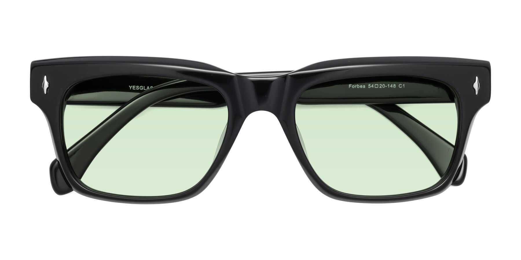 Folded Front of Forbes in Black with Light Green Tinted Lenses