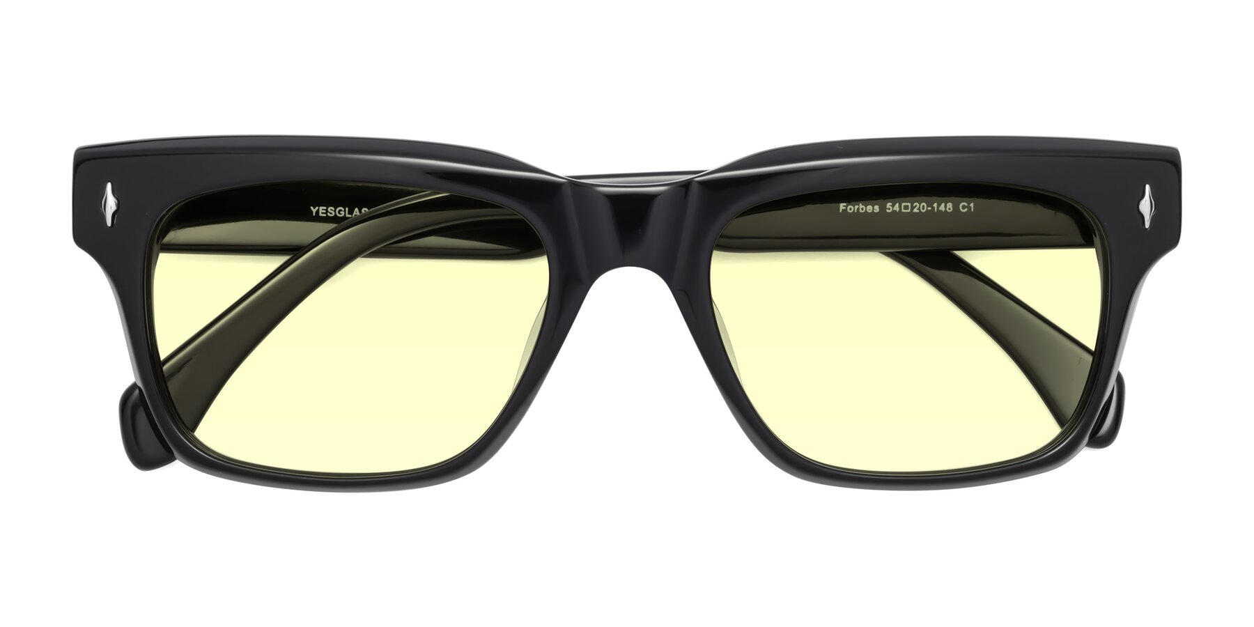 Folded Front of Forbes in Black with Light Yellow Tinted Lenses