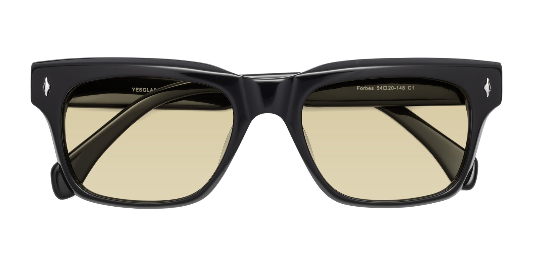Folded Front of Forbes in Black with Light Champagne Tinted Lenses