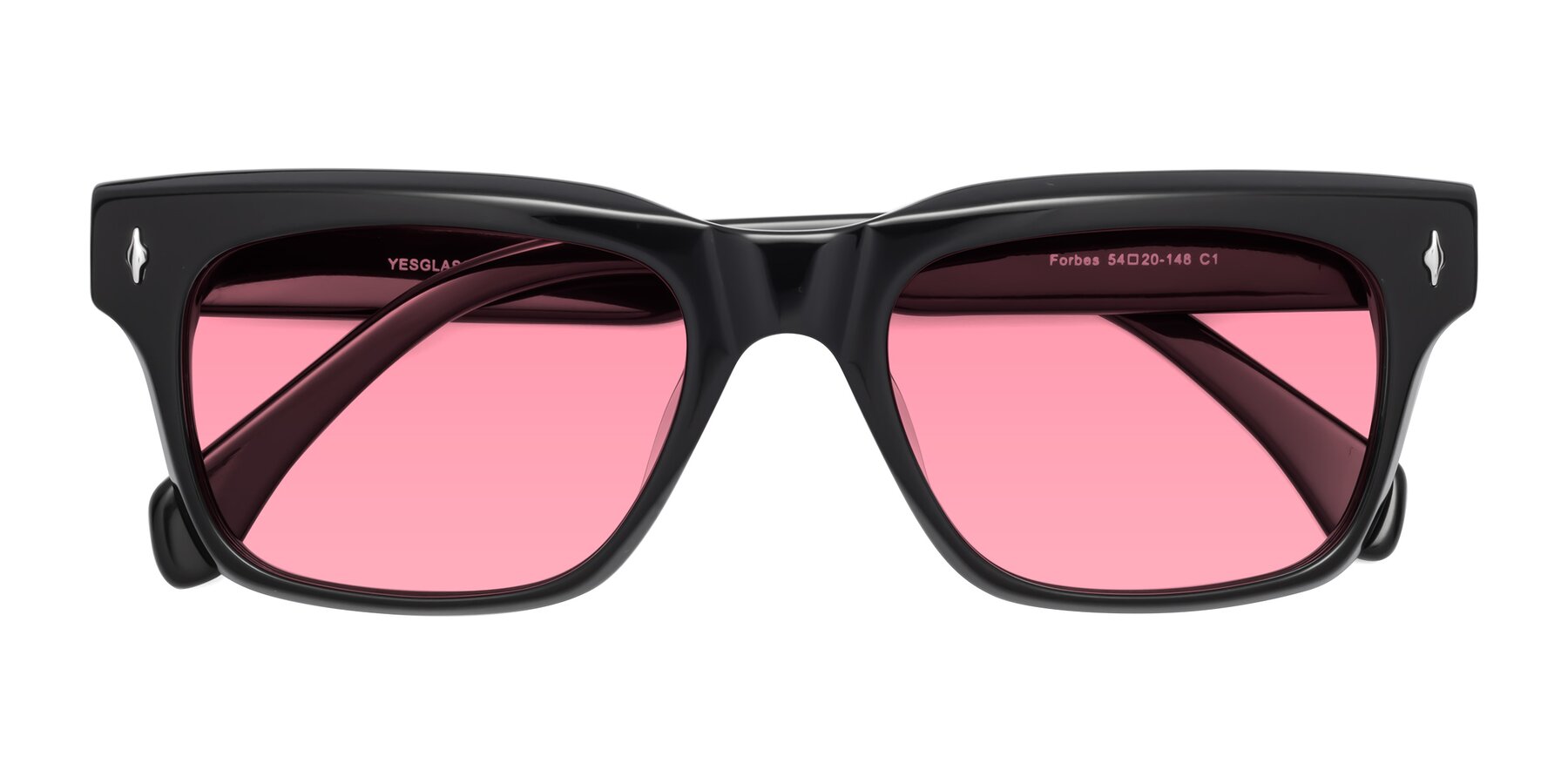 Folded Front of Forbes in Black with Pink Tinted Lenses