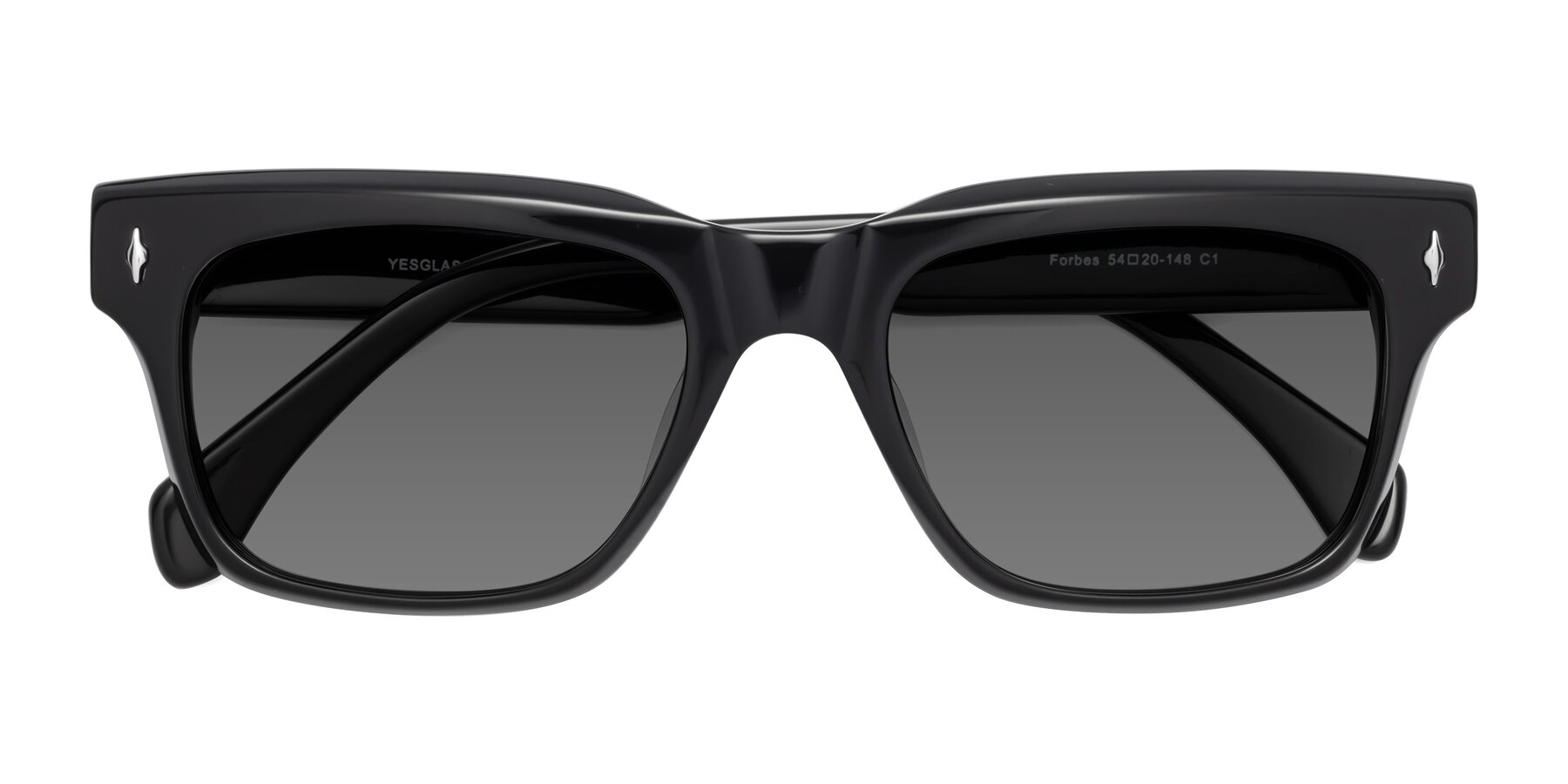 Folded Front of Forbes in Black with Medium Gray Tinted Lenses
