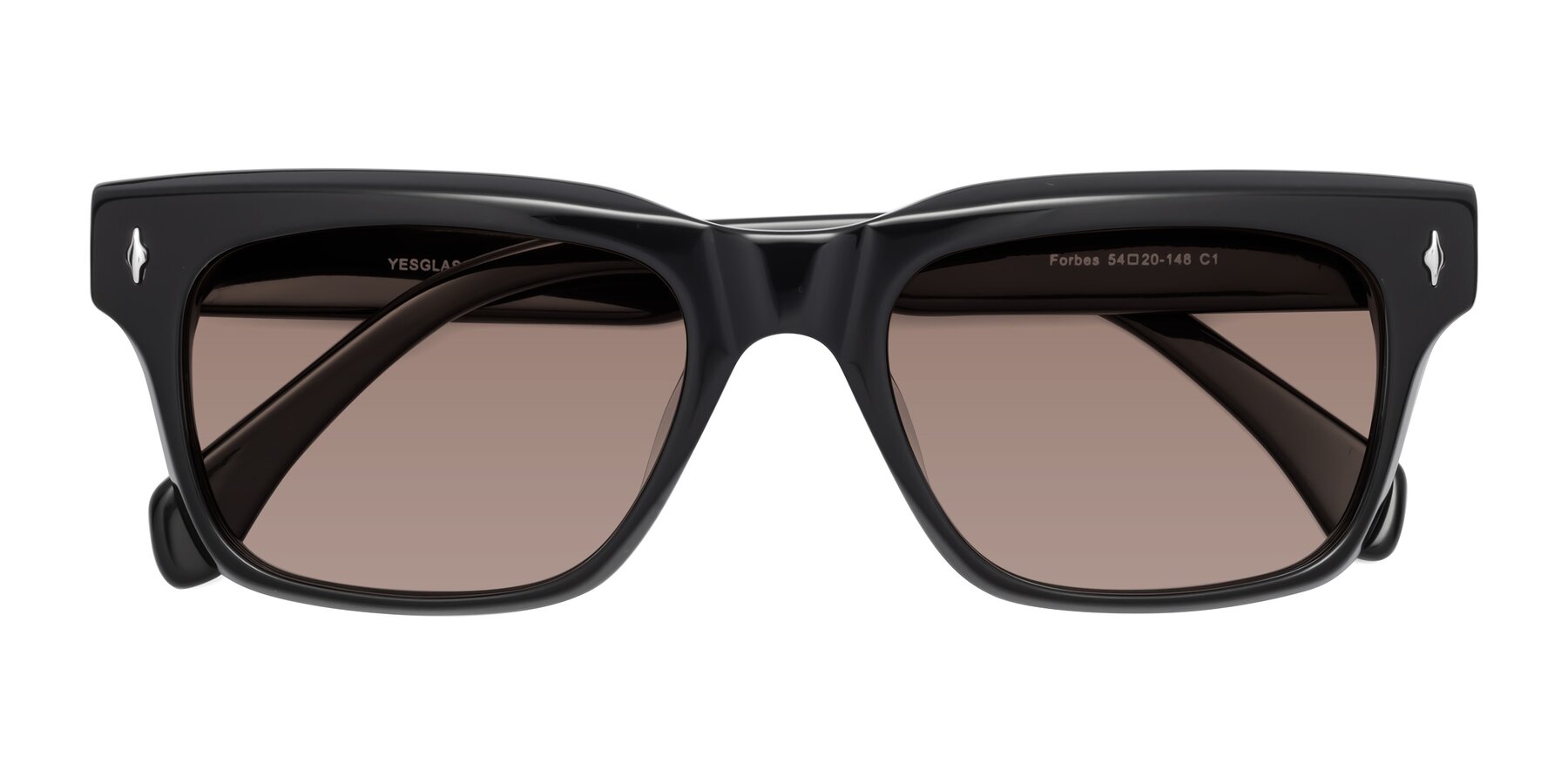 Folded Front of Forbes in Black with Medium Brown Tinted Lenses