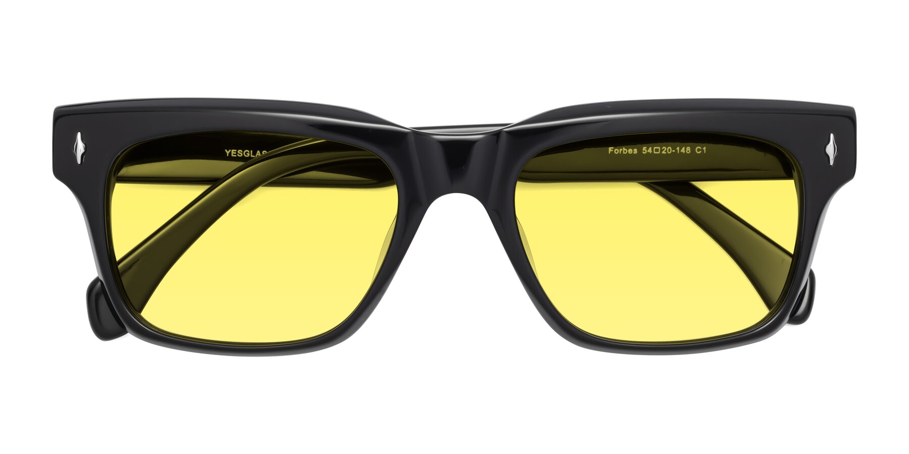 Folded Front of Forbes in Black with Medium Yellow Tinted Lenses