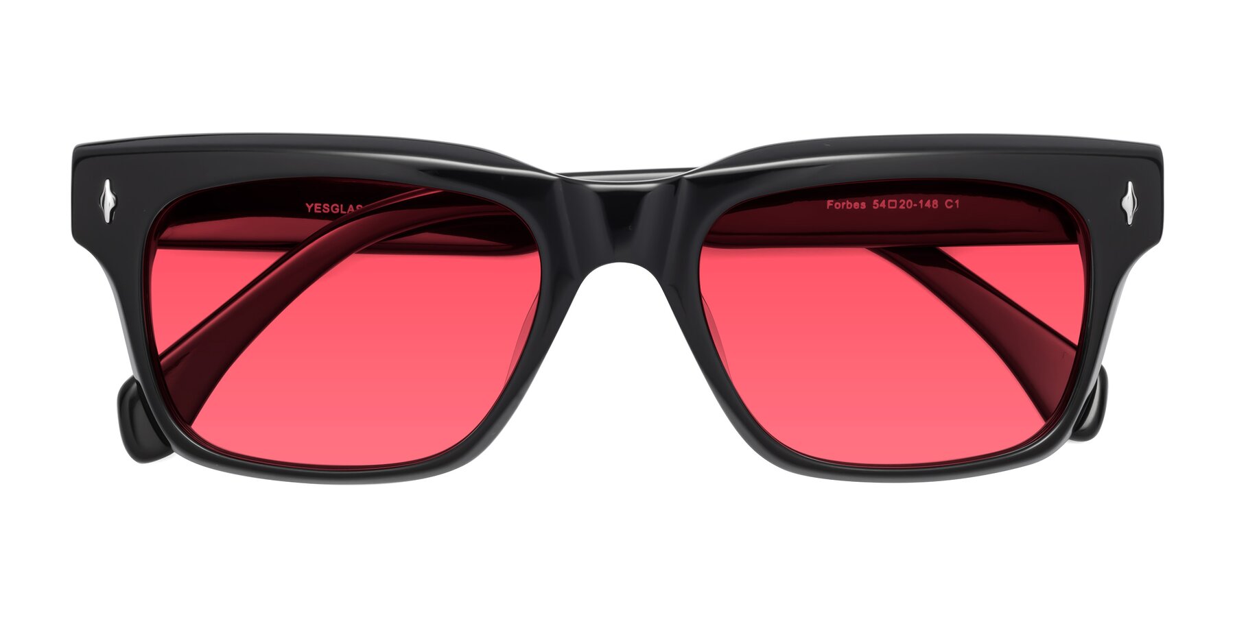 Folded Front of Forbes in Black with Red Tinted Lenses