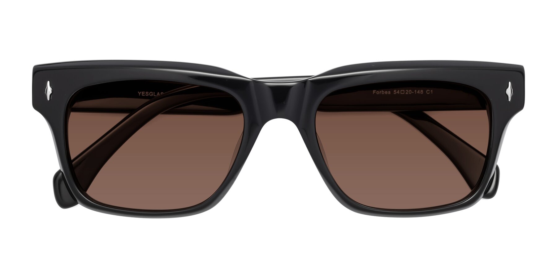 Folded Front of Forbes in Black with Brown Tinted Lenses