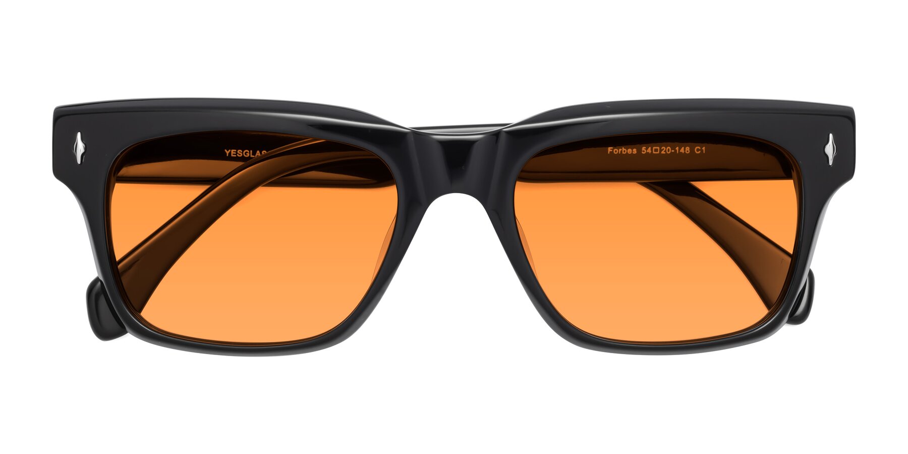 Folded Front of Forbes in Black with Orange Tinted Lenses