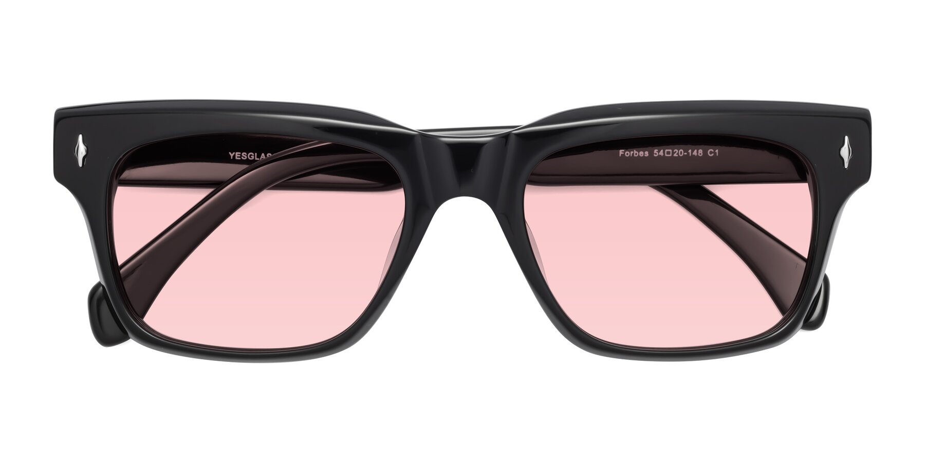 Folded Front of Forbes in Black with Light Garnet Tinted Lenses