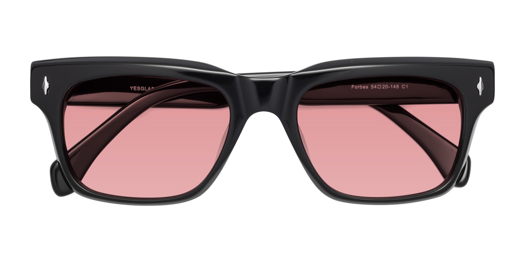 Folded Front of Forbes in Black with Medium Garnet Tinted Lenses