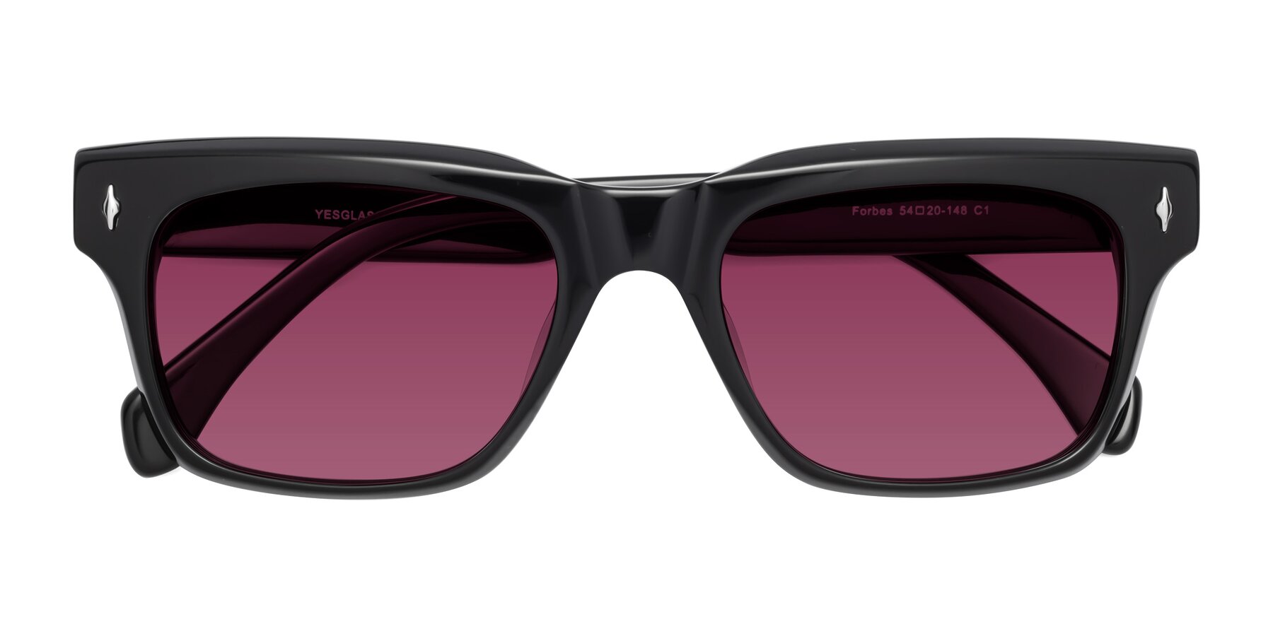 Folded Front of Forbes in Black with Wine Tinted Lenses