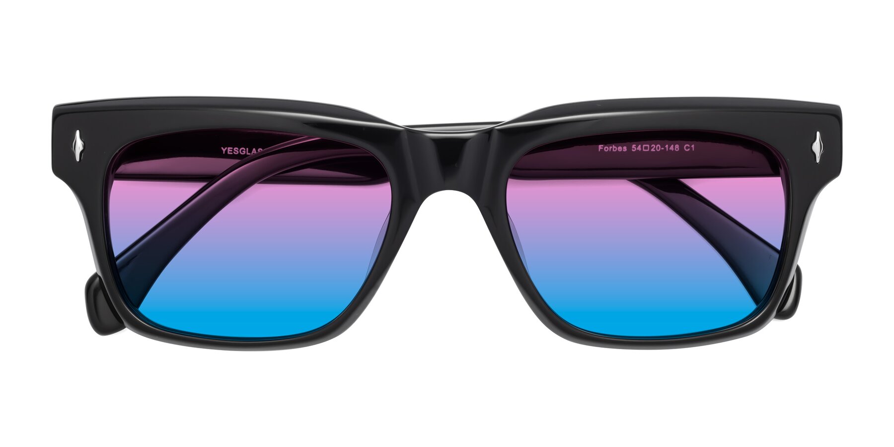 Folded Front of Forbes in Black with Pink / Blue Gradient Lenses