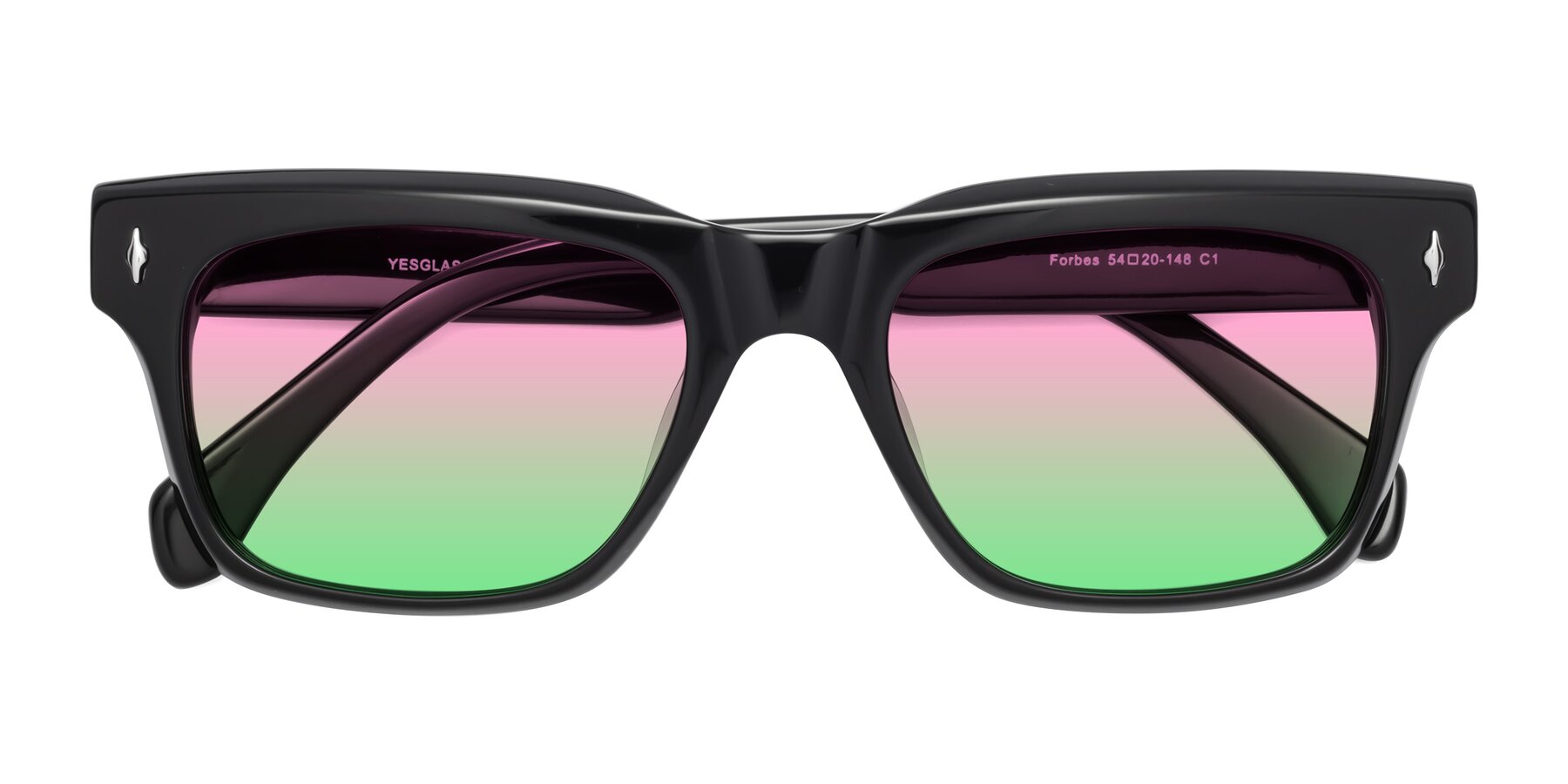 Folded Front of Forbes in Black with Pink / Green Gradient Lenses